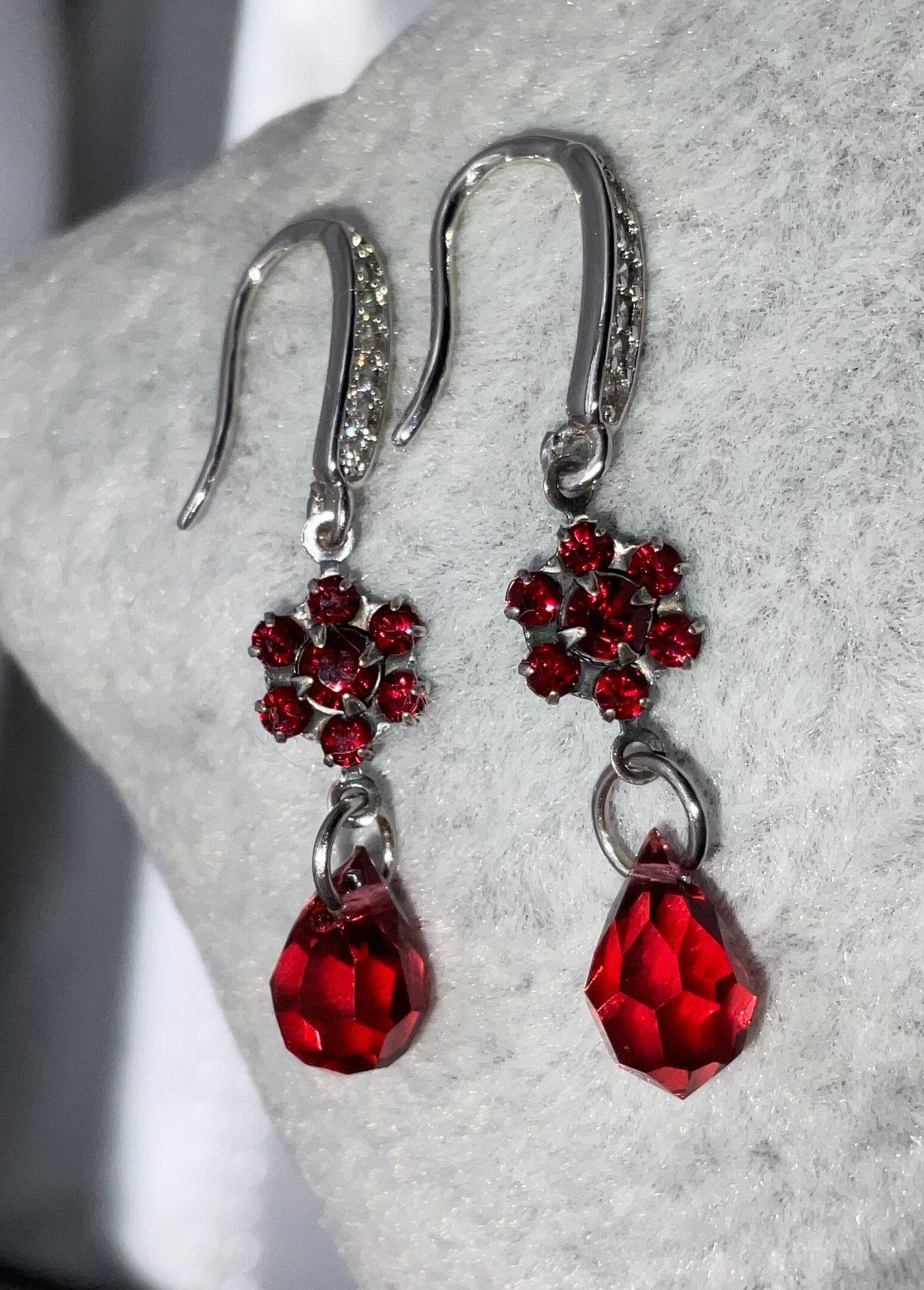 Silver Ruby Red July Birthstone Birthstone Swarovski Crystal Drop Dangle Earrings Christmas Jewelry