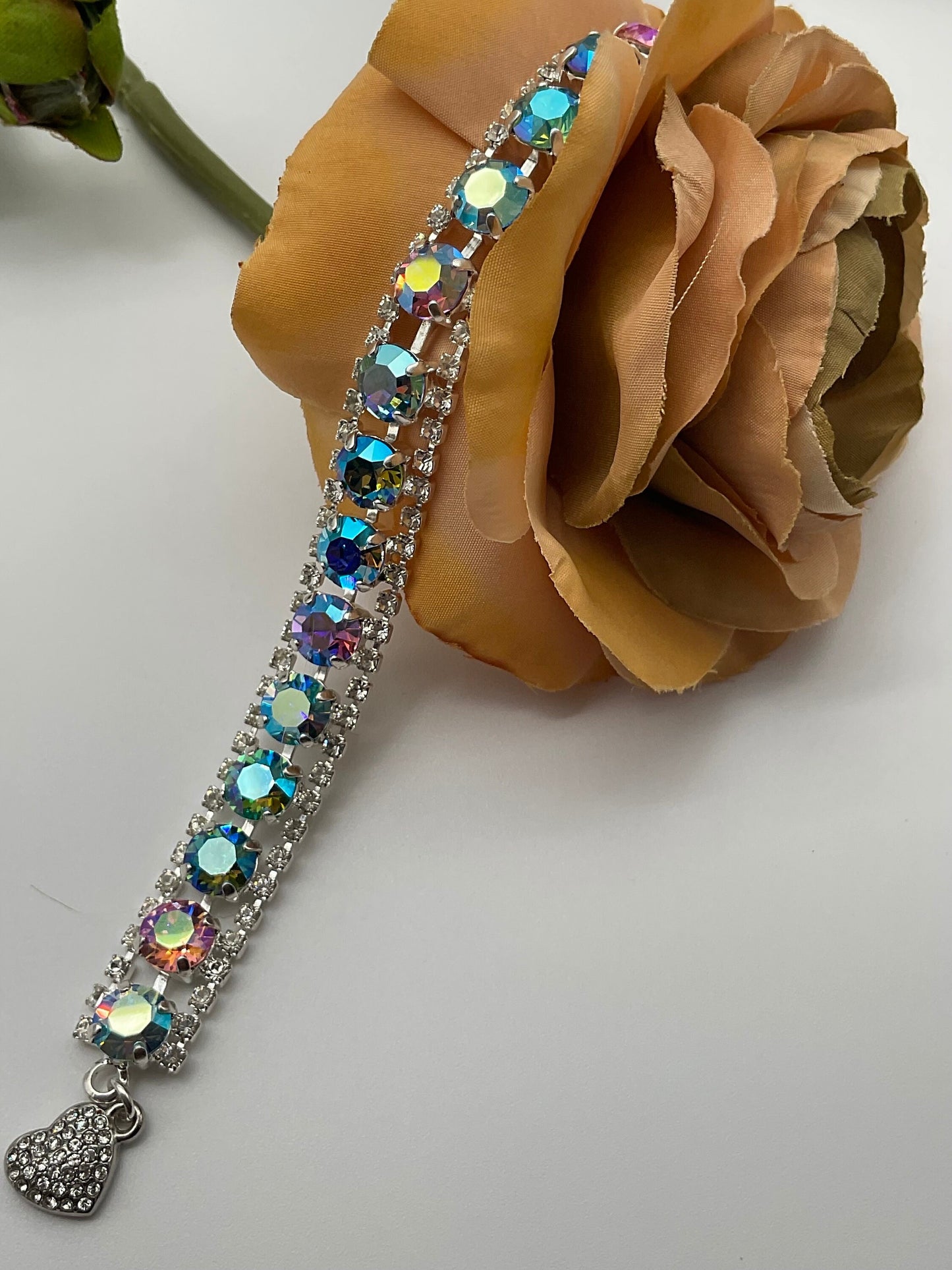 Genuine Swarovski Crystal Silver Bracelet with Blue and Pink Crystals Formal Jewelry