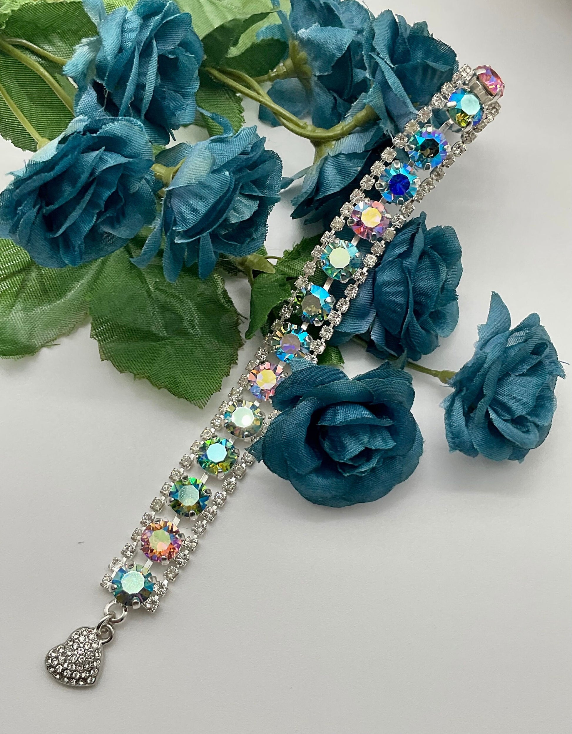 Genuine Swarovski Crystal Silver Bracelet with Blue and Pink Crystals Formal Jewelry