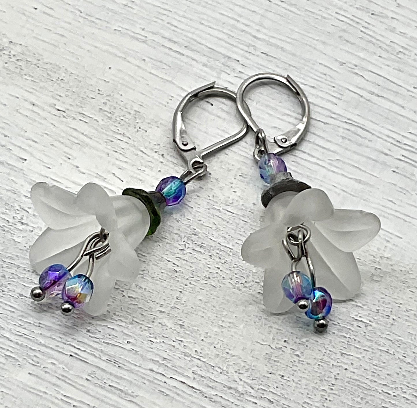 Floral Bell Aqua and Pink Dangle Earrings