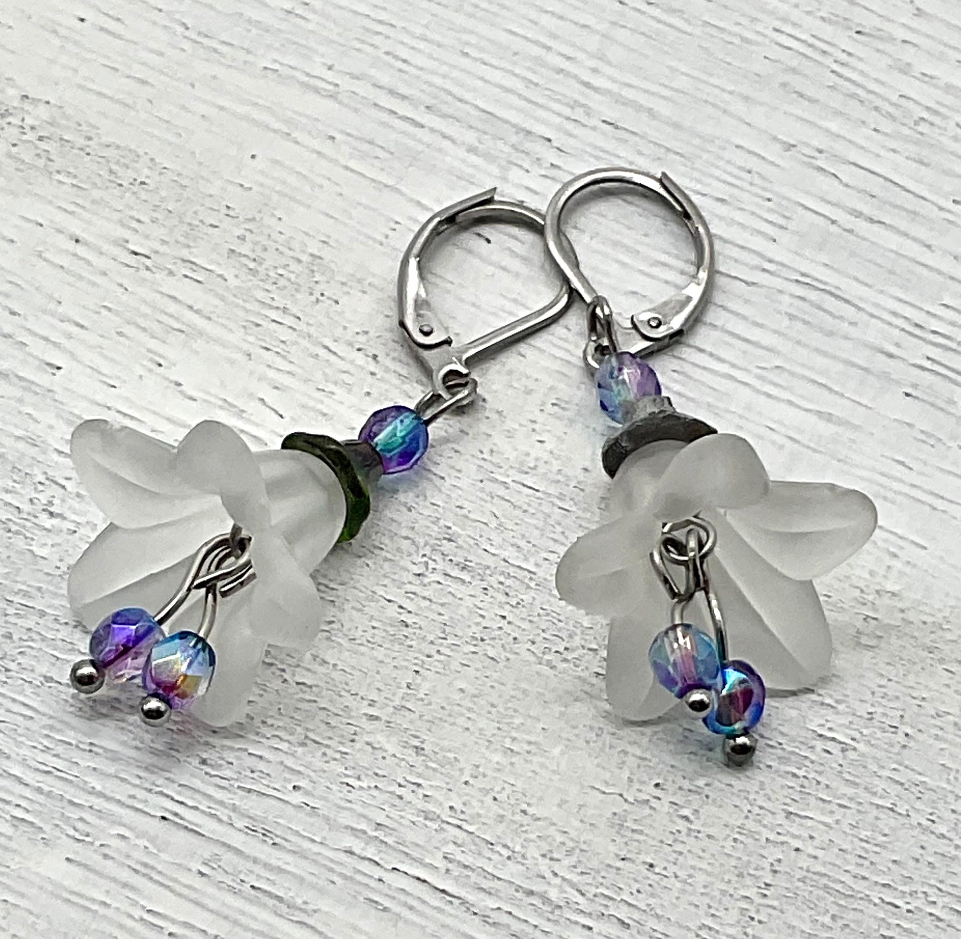 Floral Bell Aqua and Pink Dangle Earrings