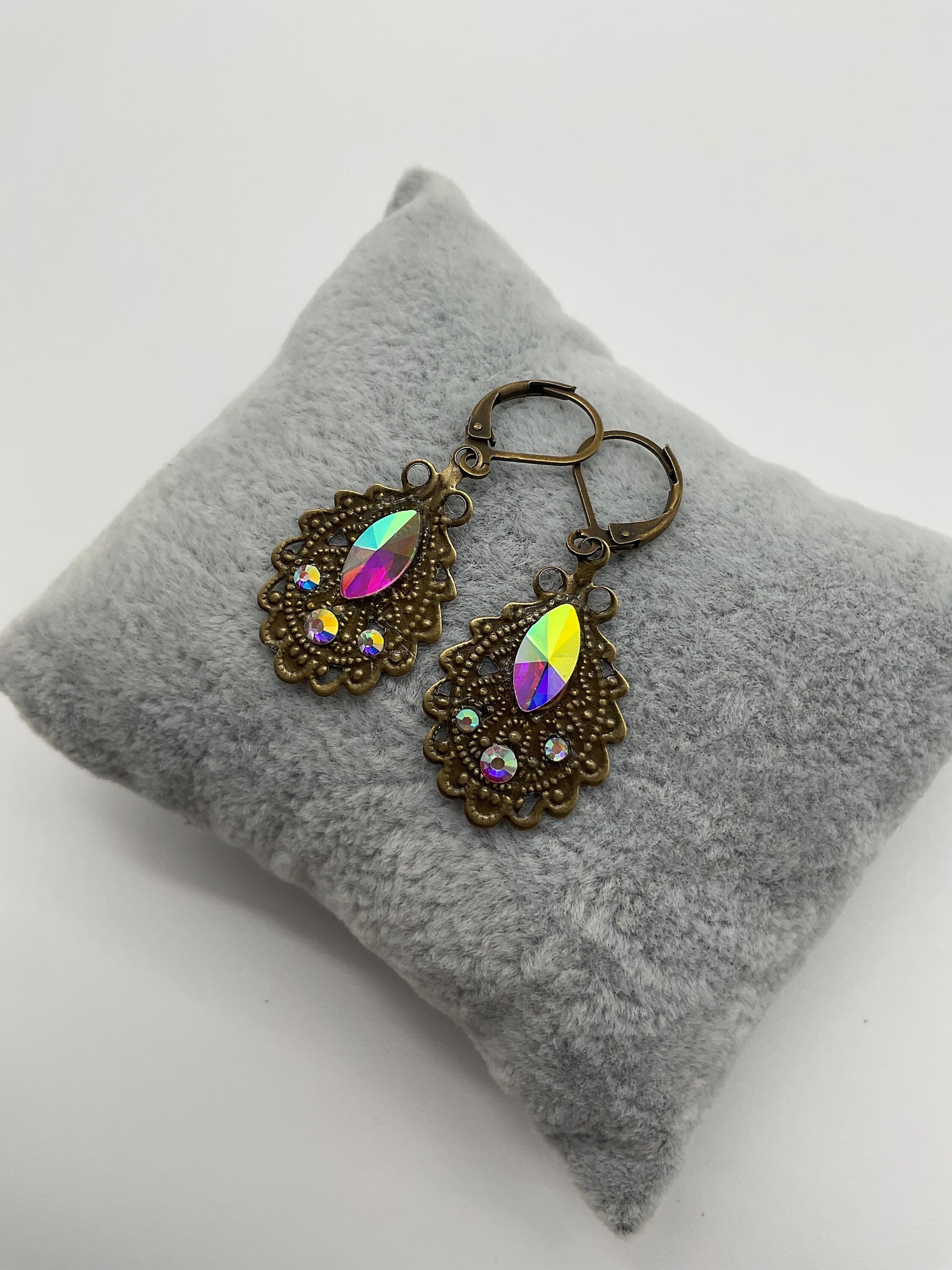 Brass Rhinestone Accent Teardropped Shaped Earrings