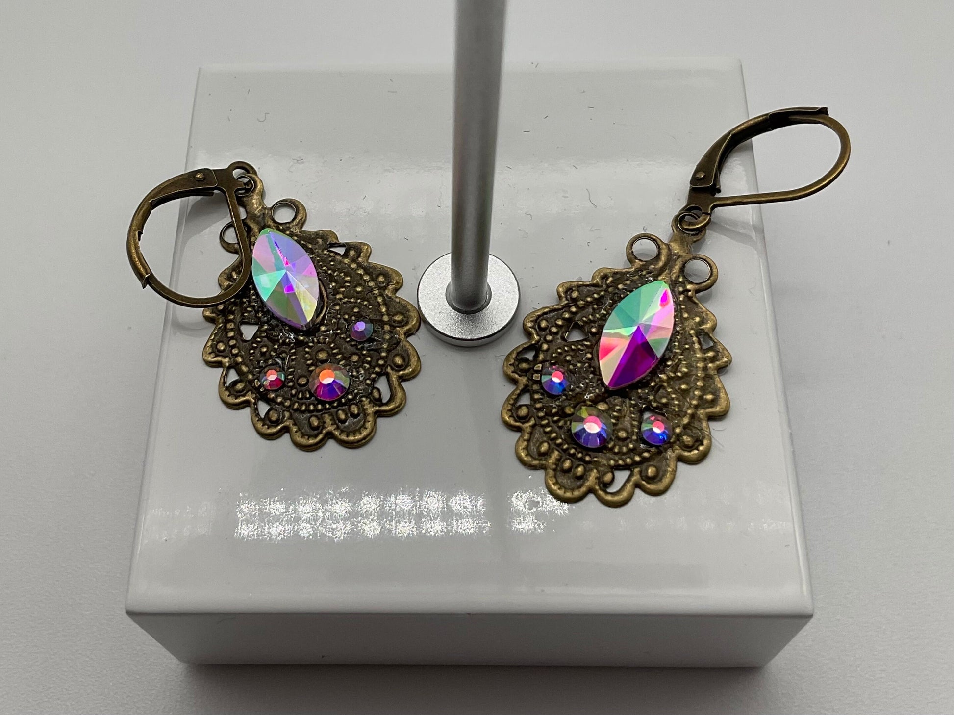 Brass Rhinestone Accent Teardropped Shaped Earrings