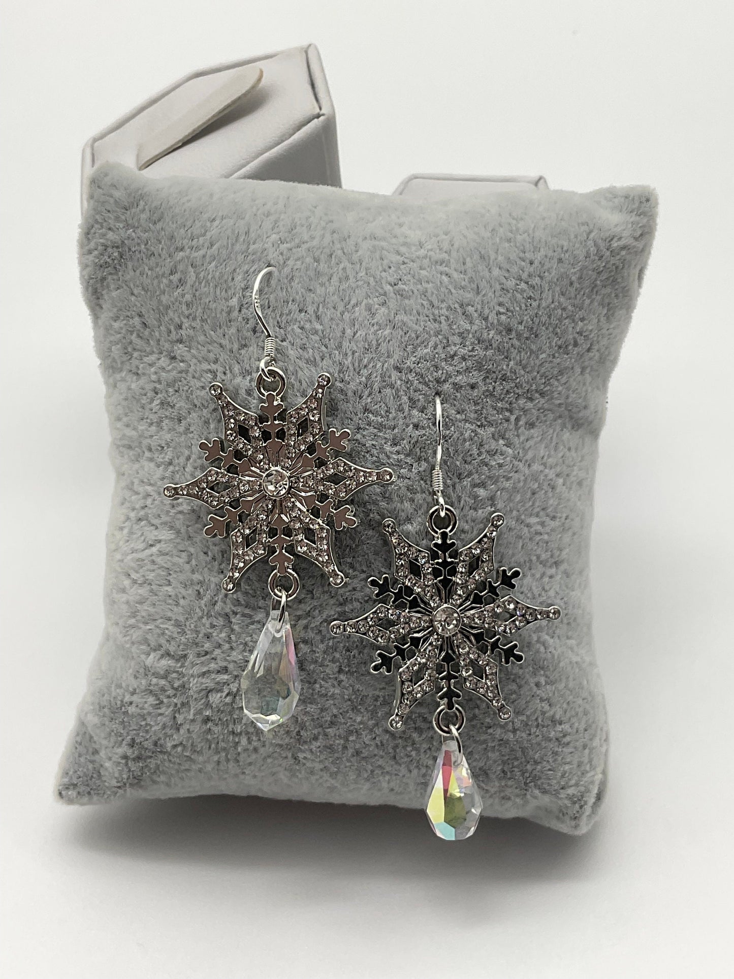 Silver Snowflake Sterling Silver Ear Wire Procosia Crystal Drop Dangle Earrings AB - Christmas Holiday Jewelry