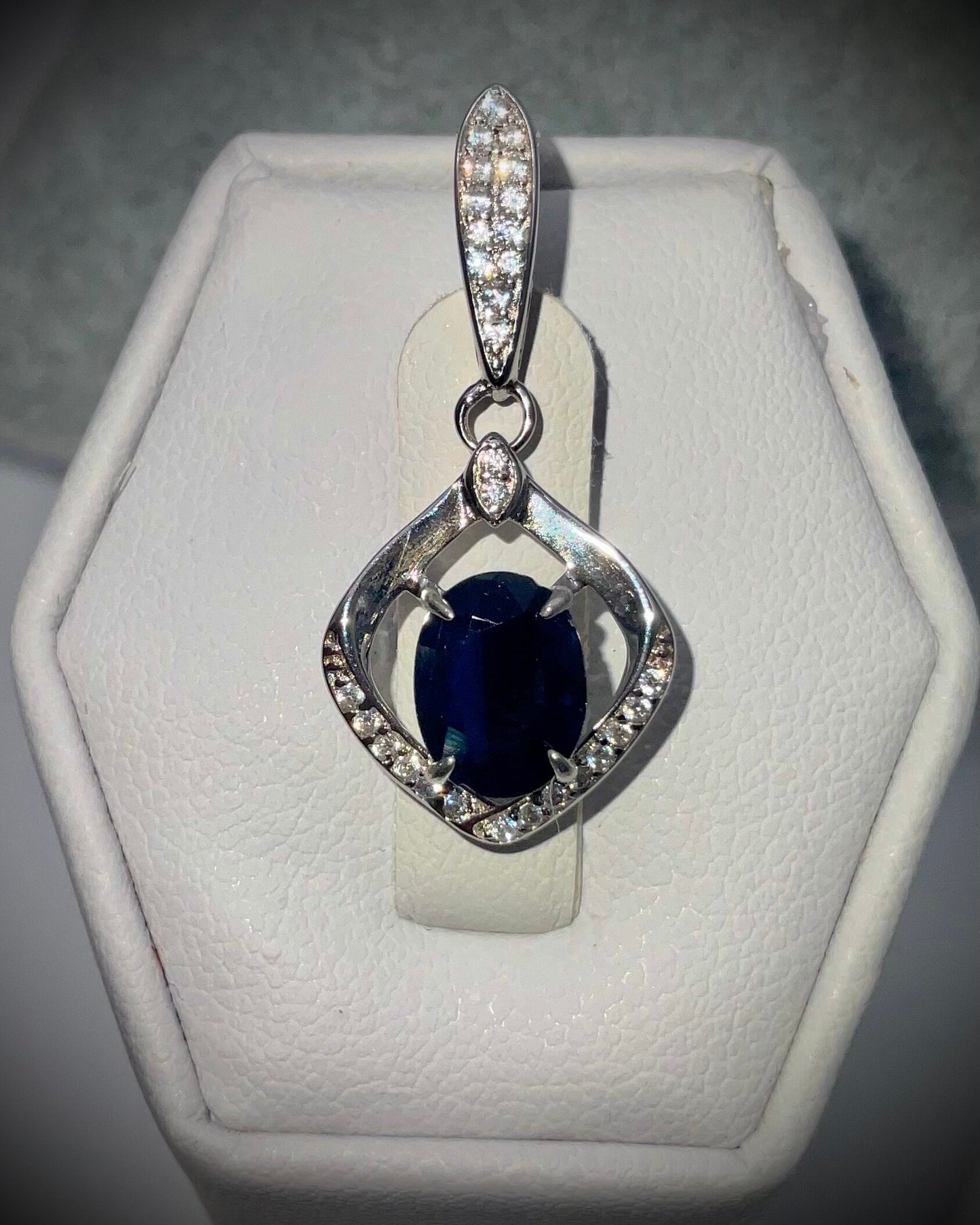 Genuine Blue Sapphire September Birthstone Necklace CZ Accent Pendant on an 18” Sterling Silver Chain