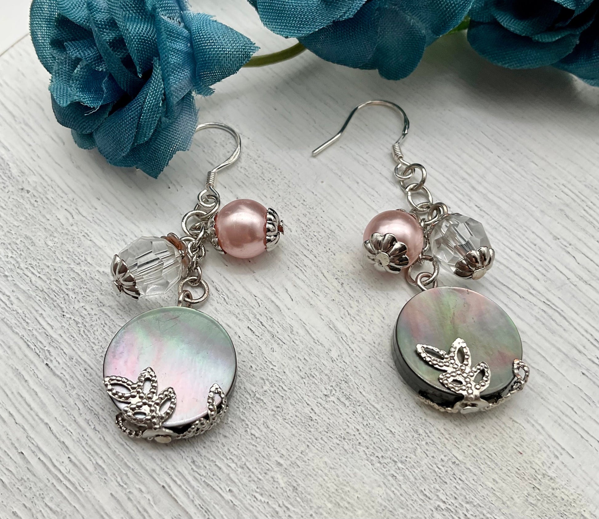 Mother of Pearl Dangle Earrings with Sterling Silver Ear Wires