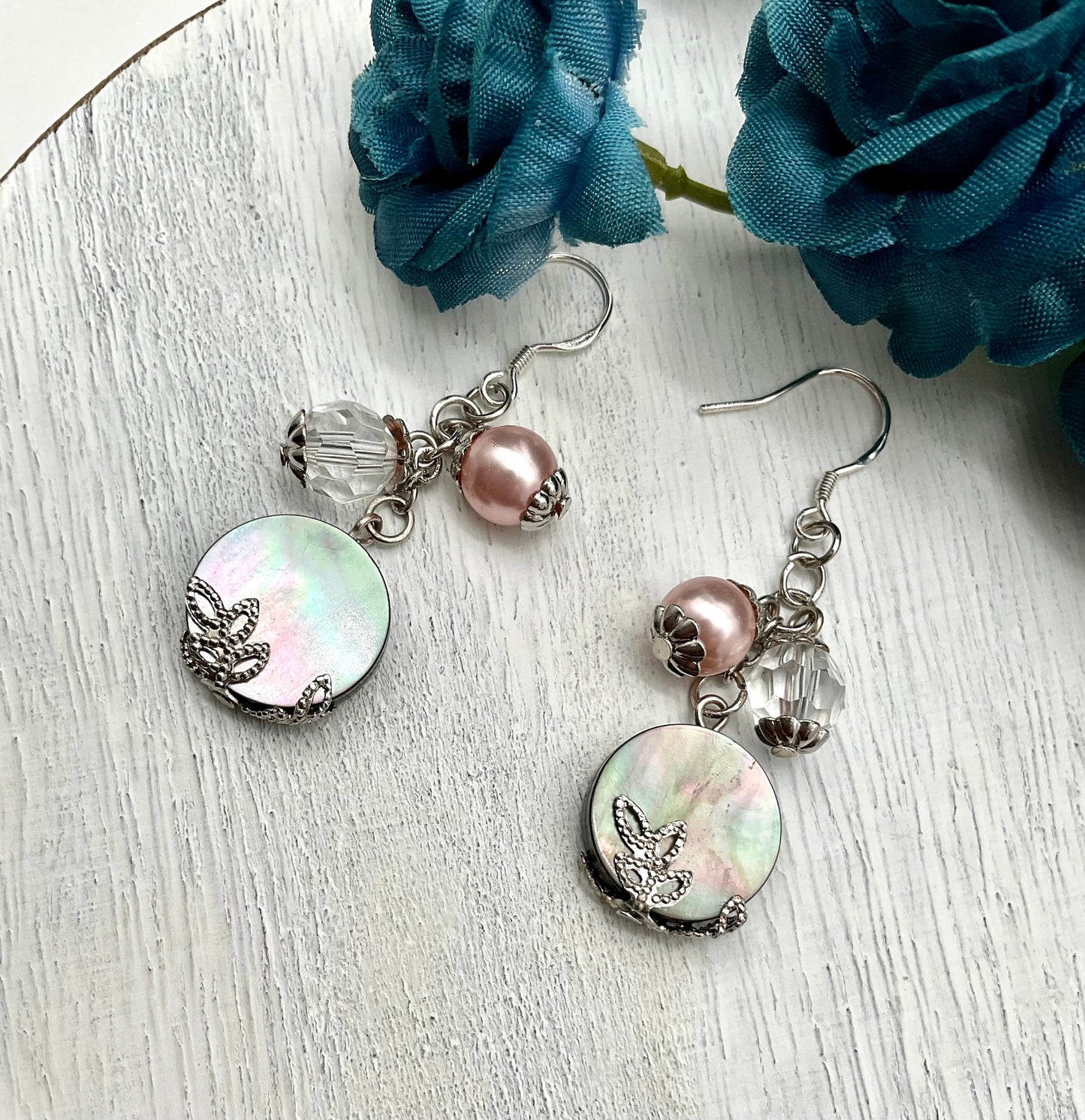 Mother of Pearl Dangle Earrings with Sterling Silver Ear Wires