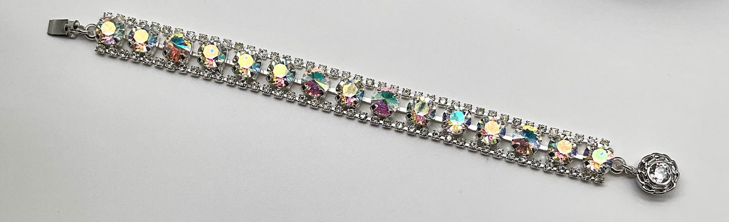 Genuine Swarovski Crystal Bracelet Blue, Pink and White Tears of Isis Stones with Rhinestone Accents and Rose Clasp