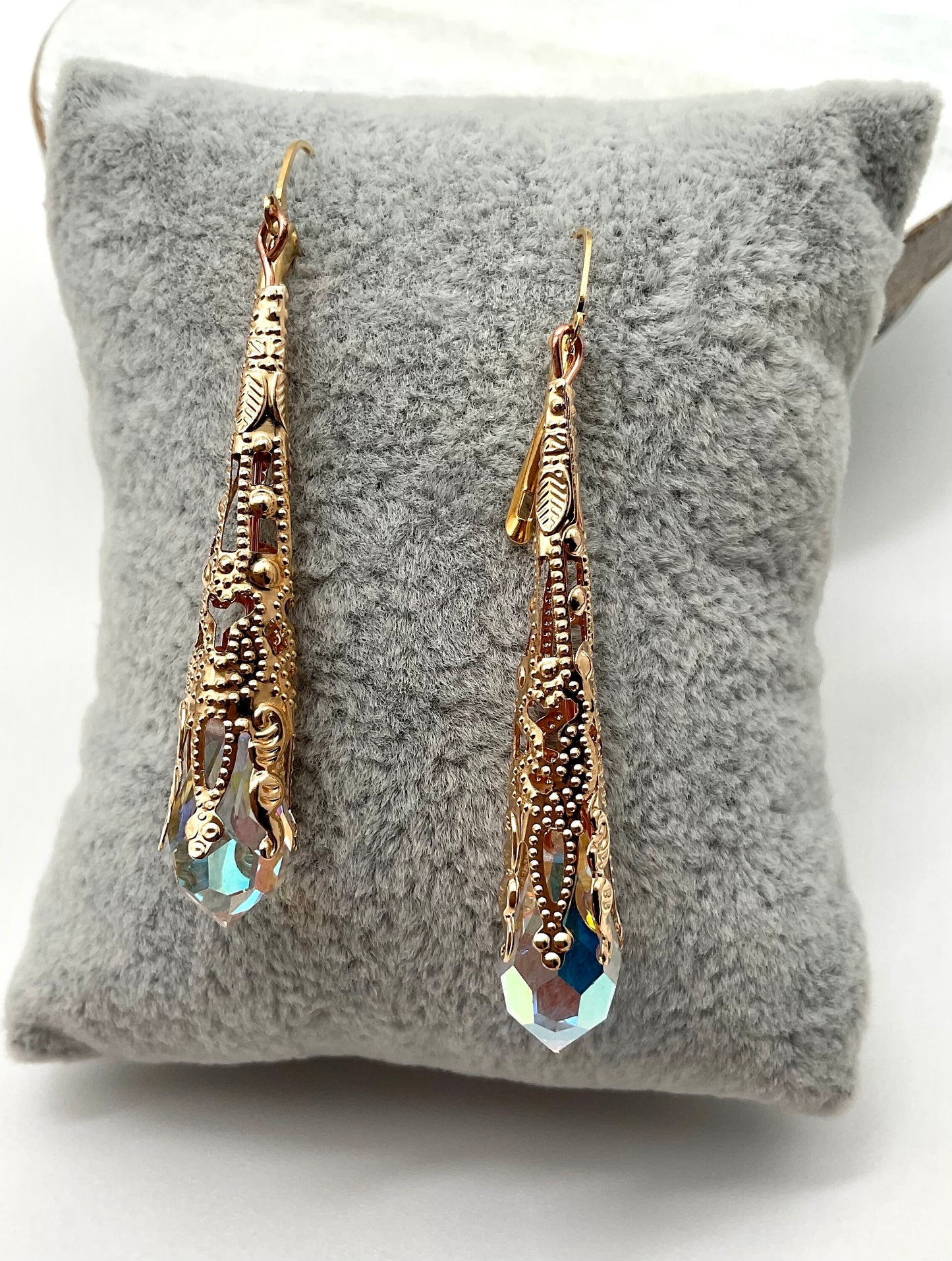 Gold Teardrop Pericosa AB Crystal Dangle Earrings