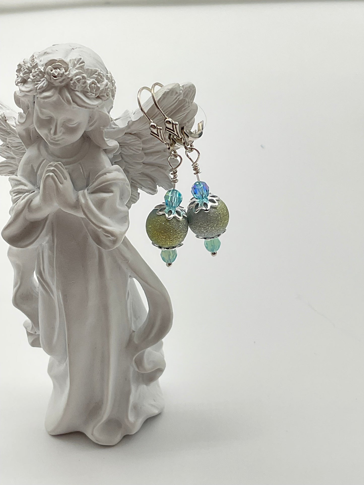 Powder Baby Blue Dangle Drop Earrings with Crystal Earrings and all 925 Sterling Silver Fittings