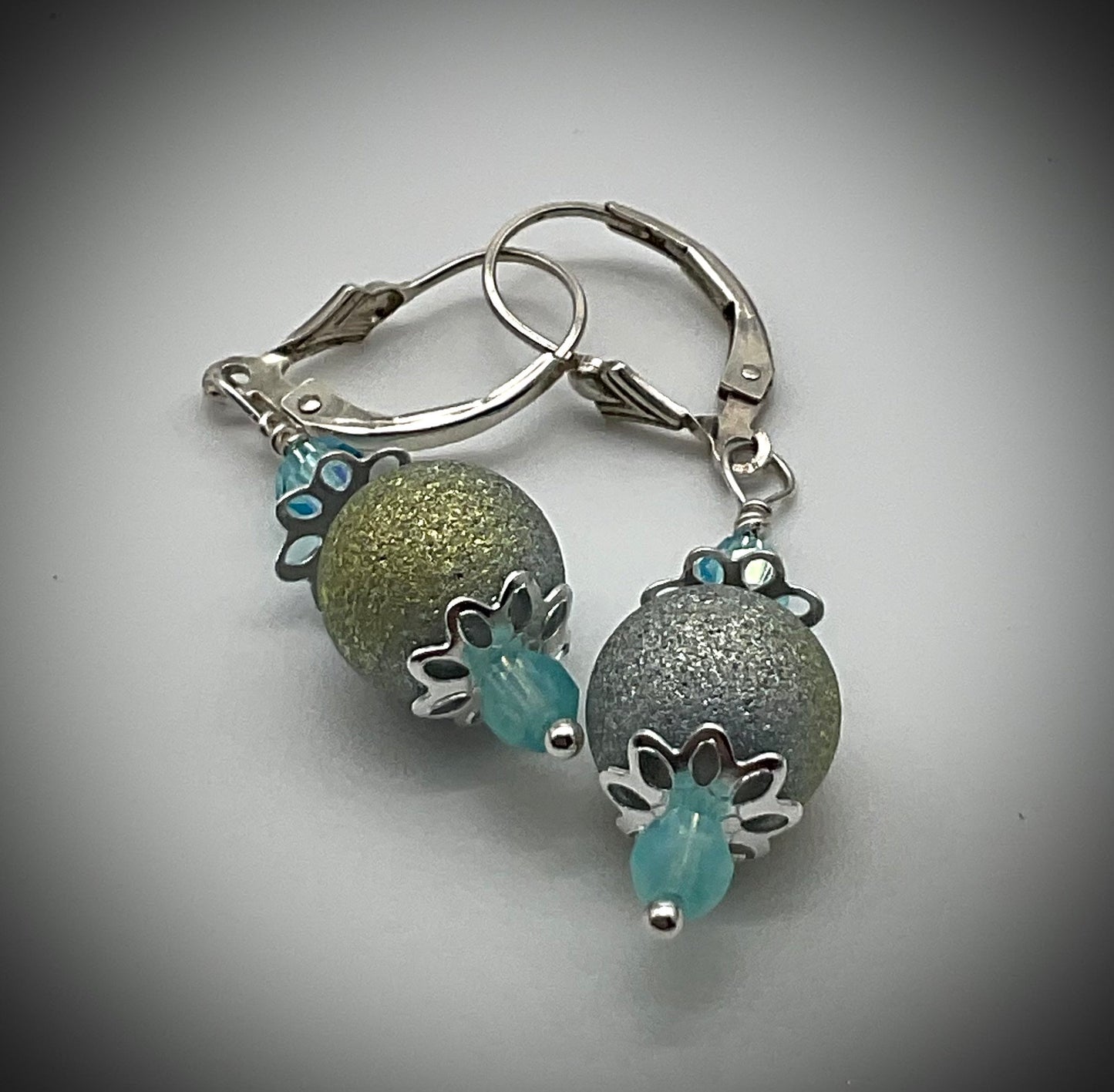 Powder Baby Blue Dangle Drop Earrings with Crystal Earrings and all 925 Sterling Silver Fittings