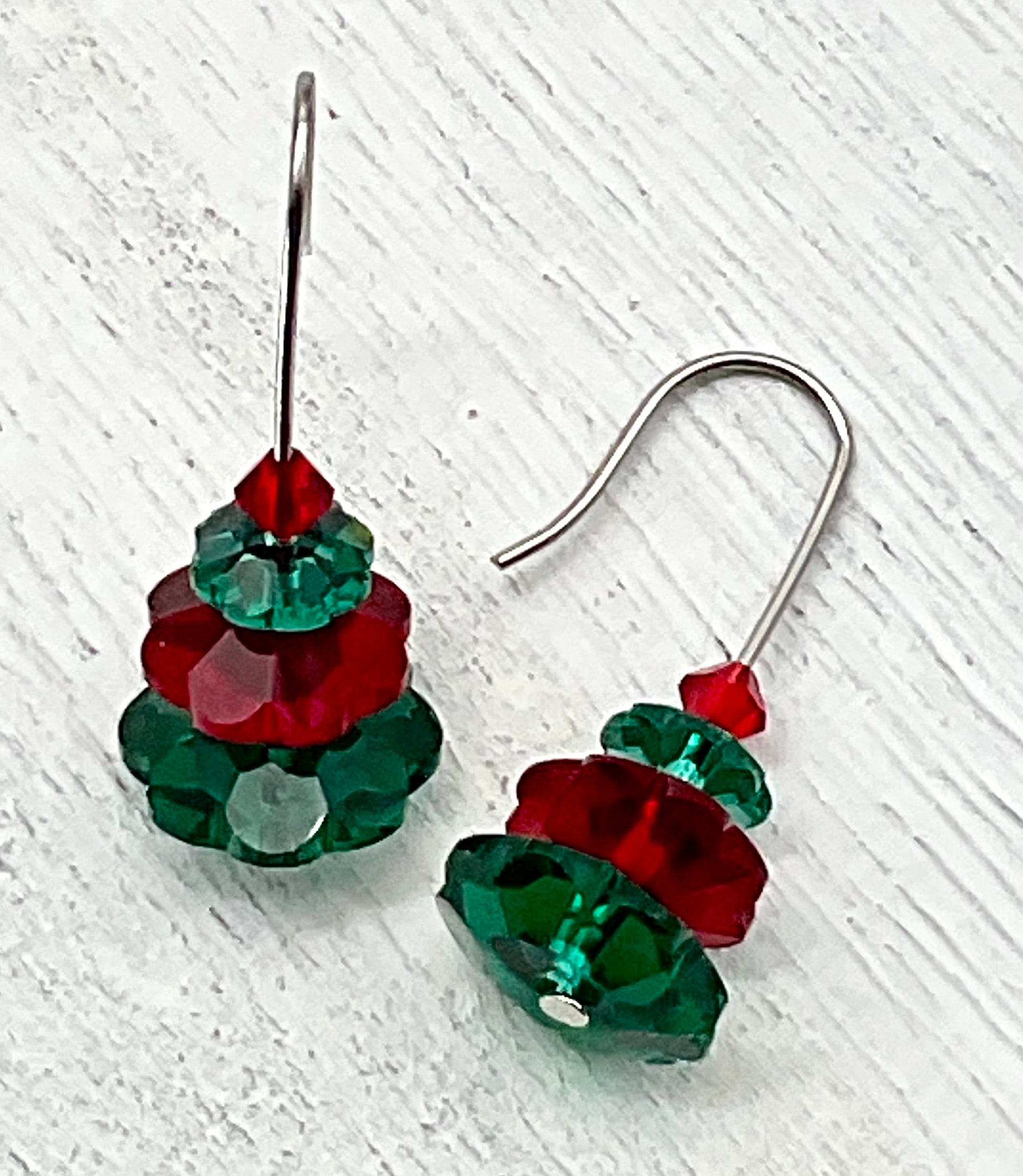 Christmas - Holiday Crystal Drop Dangle Earrings Red and Green White Preciosa Margarita Crystals