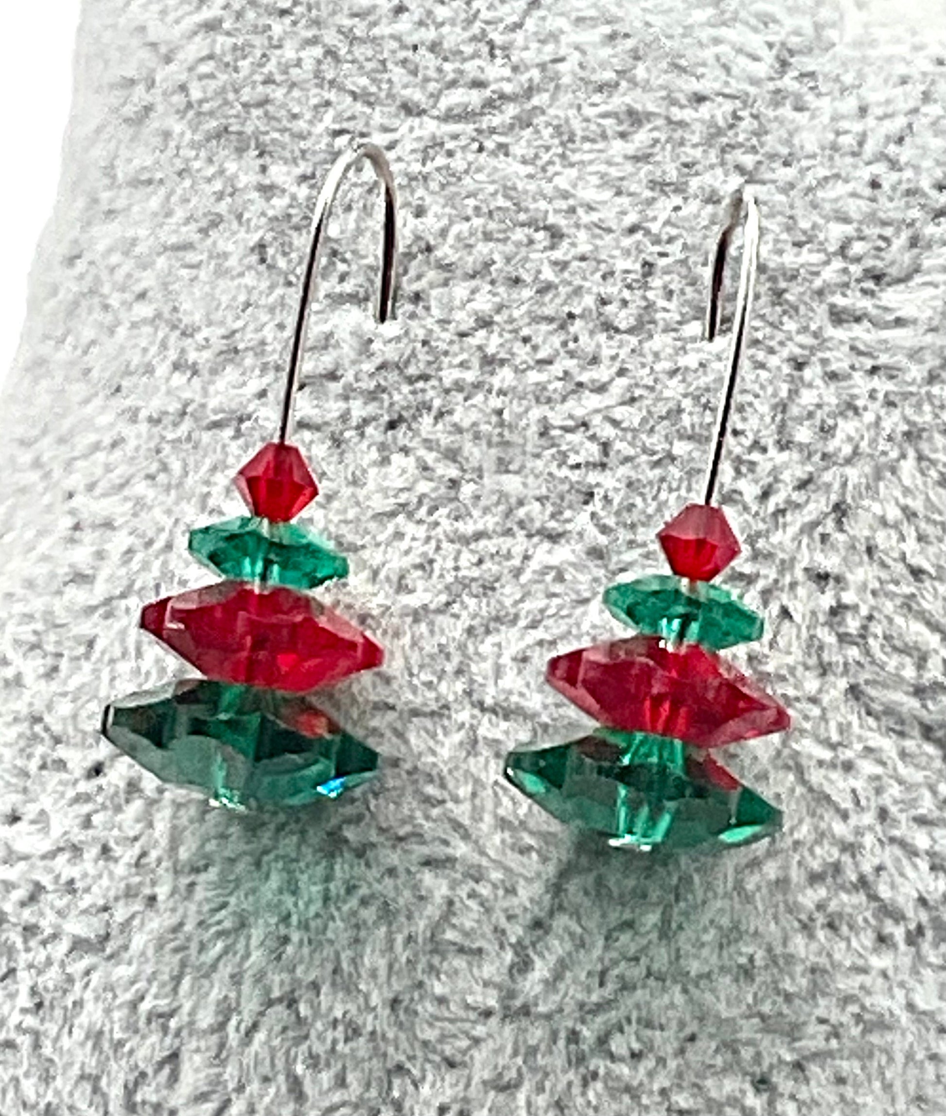 Christmas - Holiday Crystal Drop Dangle Earrings Red and Green White Preciosa Margarita Crystals