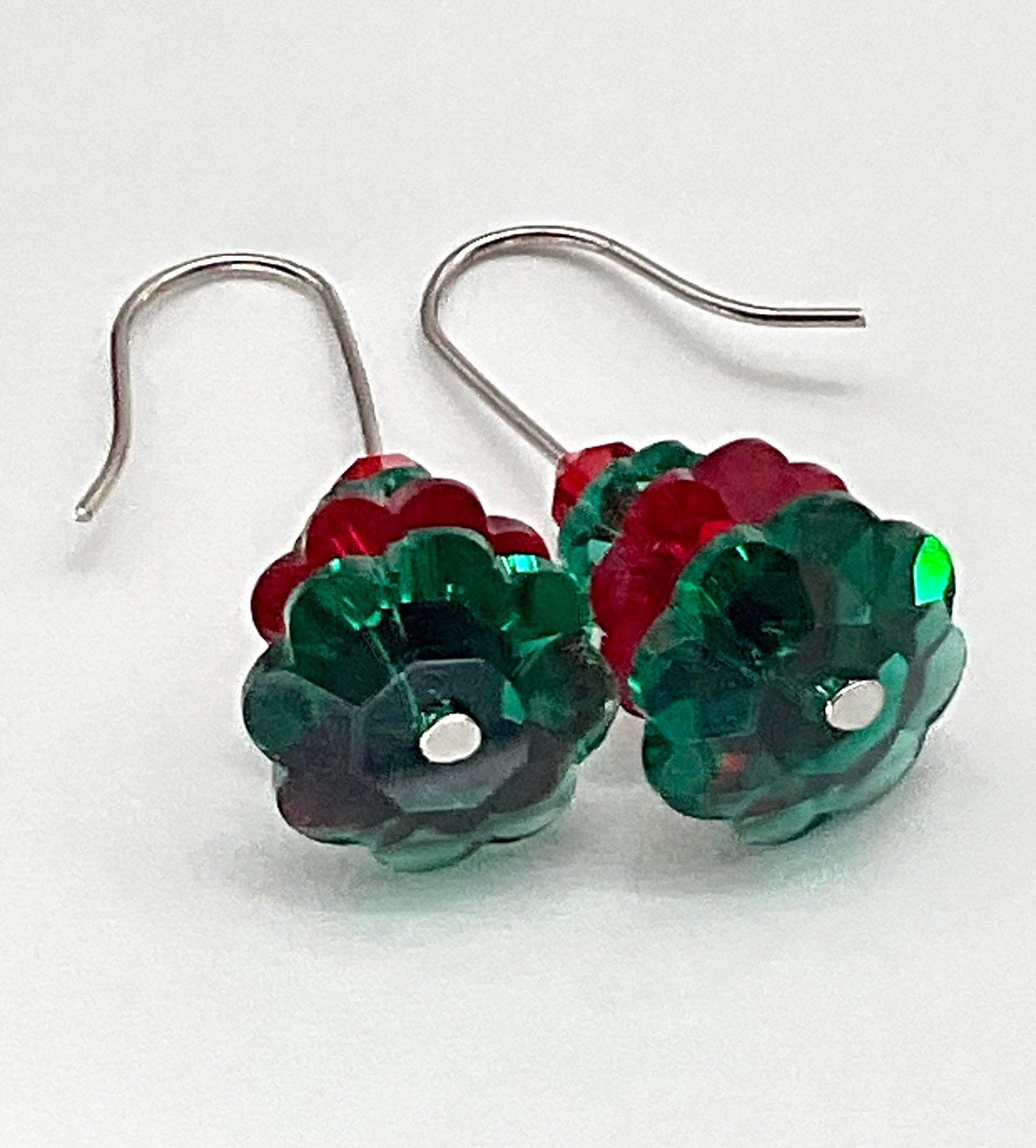 Christmas - Holiday Crystal Drop Dangle Earrings Red and Green White Preciosa Margarita Crystals