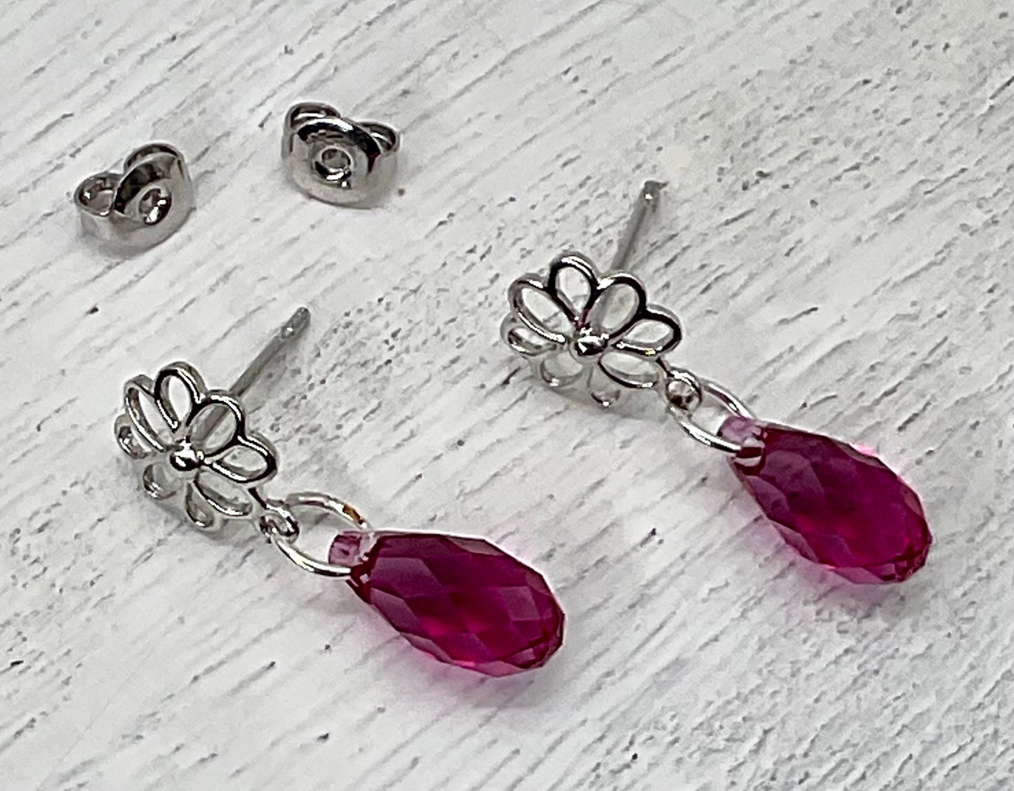 Fuschia Hot Pink or Light Baby Blue Preciosa Crystal Drop Brio Style Dangle Earrings