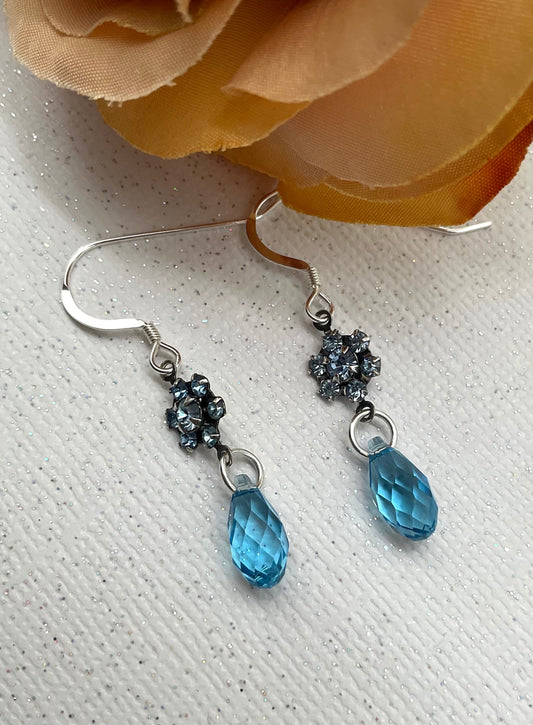 Blue Topaz Birthstone Swarovski and Percoisa Crystal Brio Drop Dangle Earrings - December Birthstone