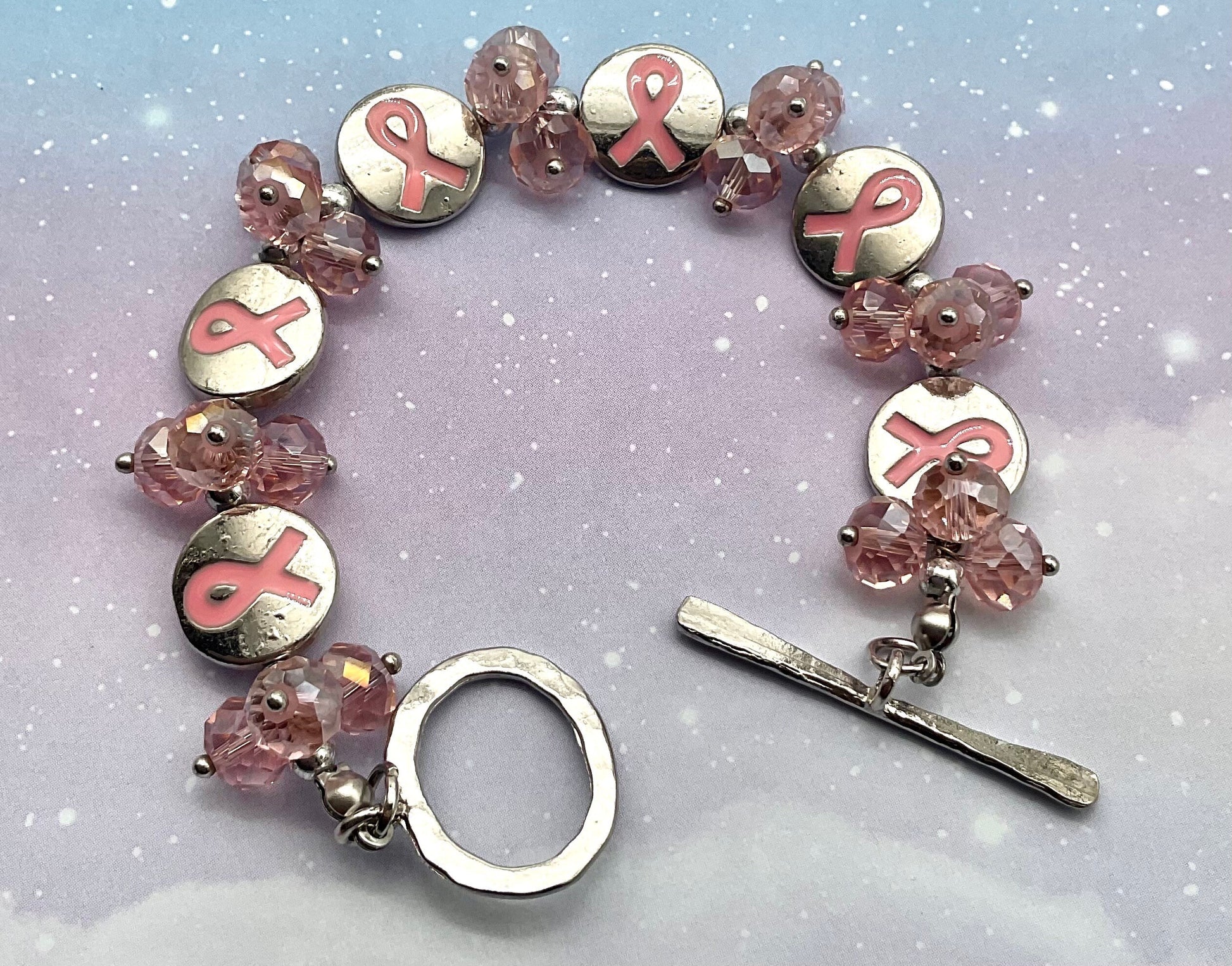 Breast Cancer Awareness and Survivor Crystal Silver Bracelet