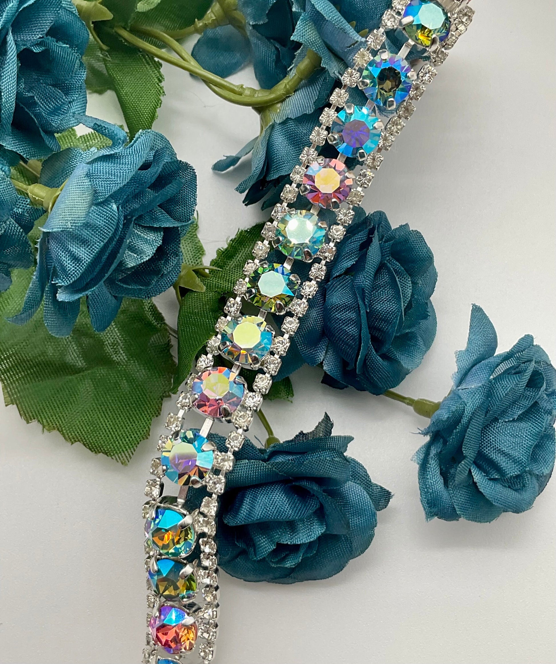 Genuine Swarovski Crystal Silver Bracelet with Blue and Pink Crystals Formal Jewelry