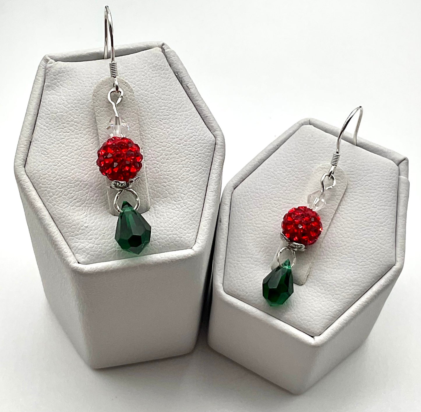 Christmas - Holiday Crystal Drop Dangle Earrings Red and Green Bead Accents