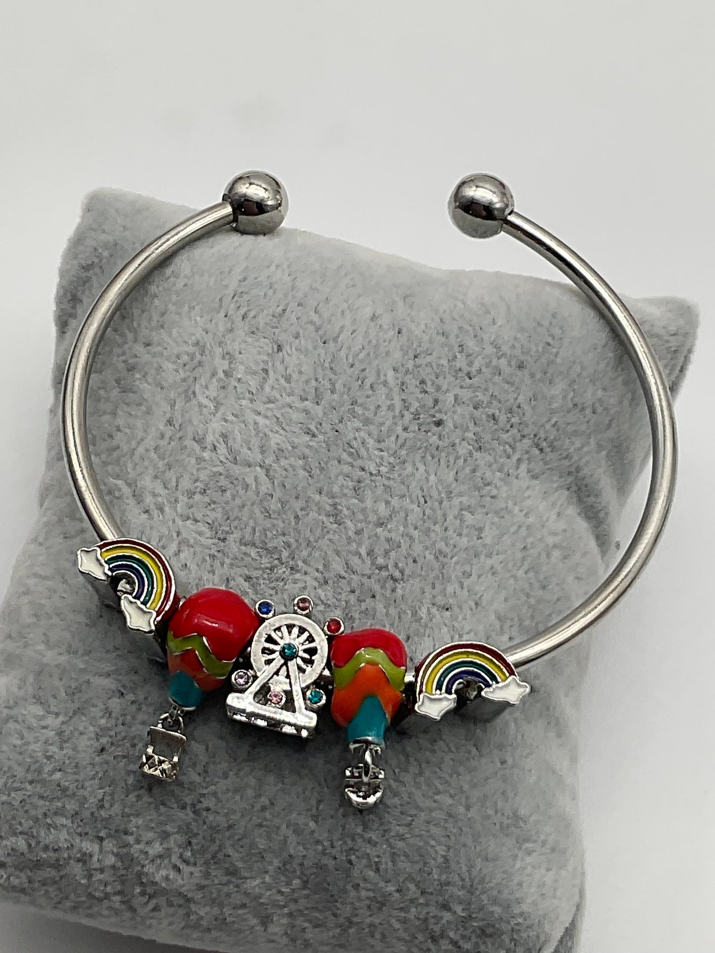 Rainbow Hot Air Balloon Theme Charm Bracelet - Pandora Style