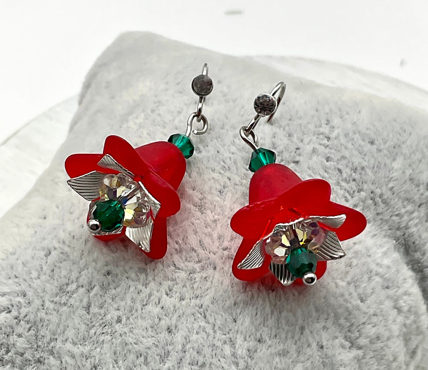 Red or Green Holiday Theme Christmas Bell Earrings