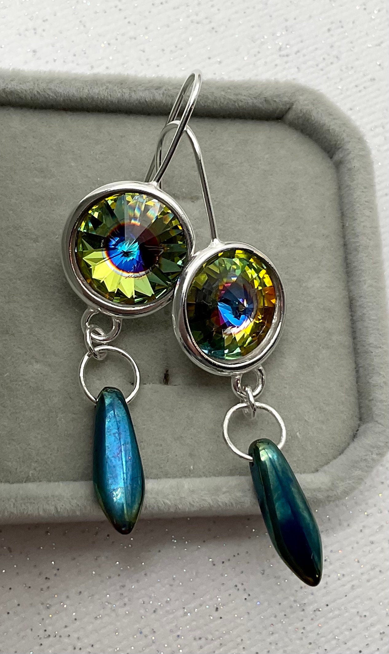 Swarovski Rainbow Dangle Earrings with Diamond Accents