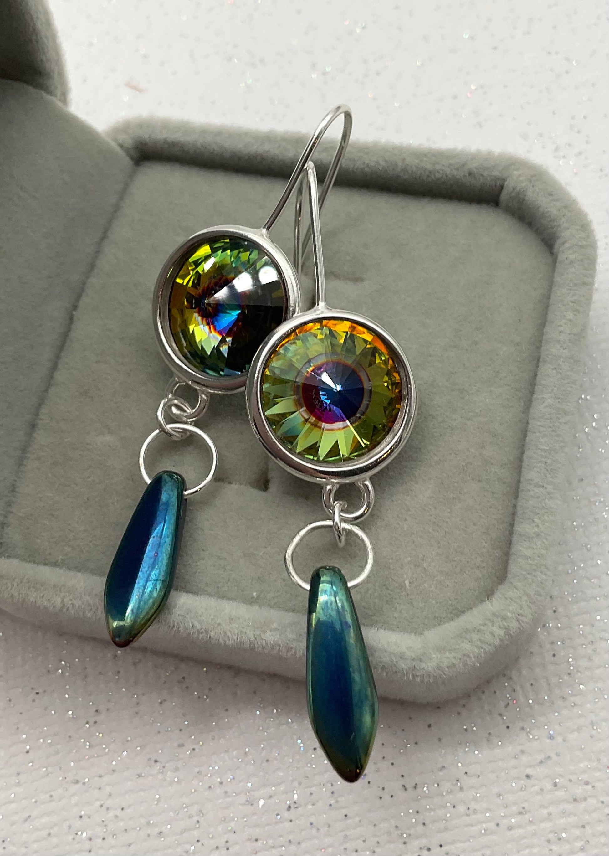 Swarovski Rainbow Dangle Earrings with Diamond Accents