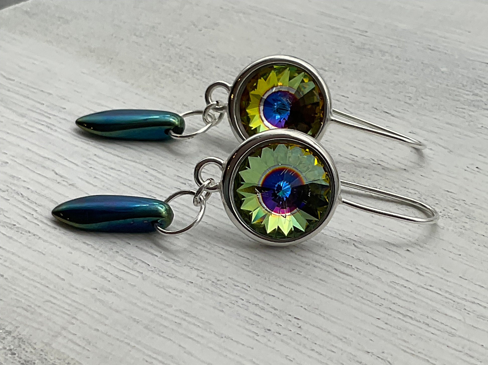 Swarovski Rainbow Dangle Earrings with Diamond Accents