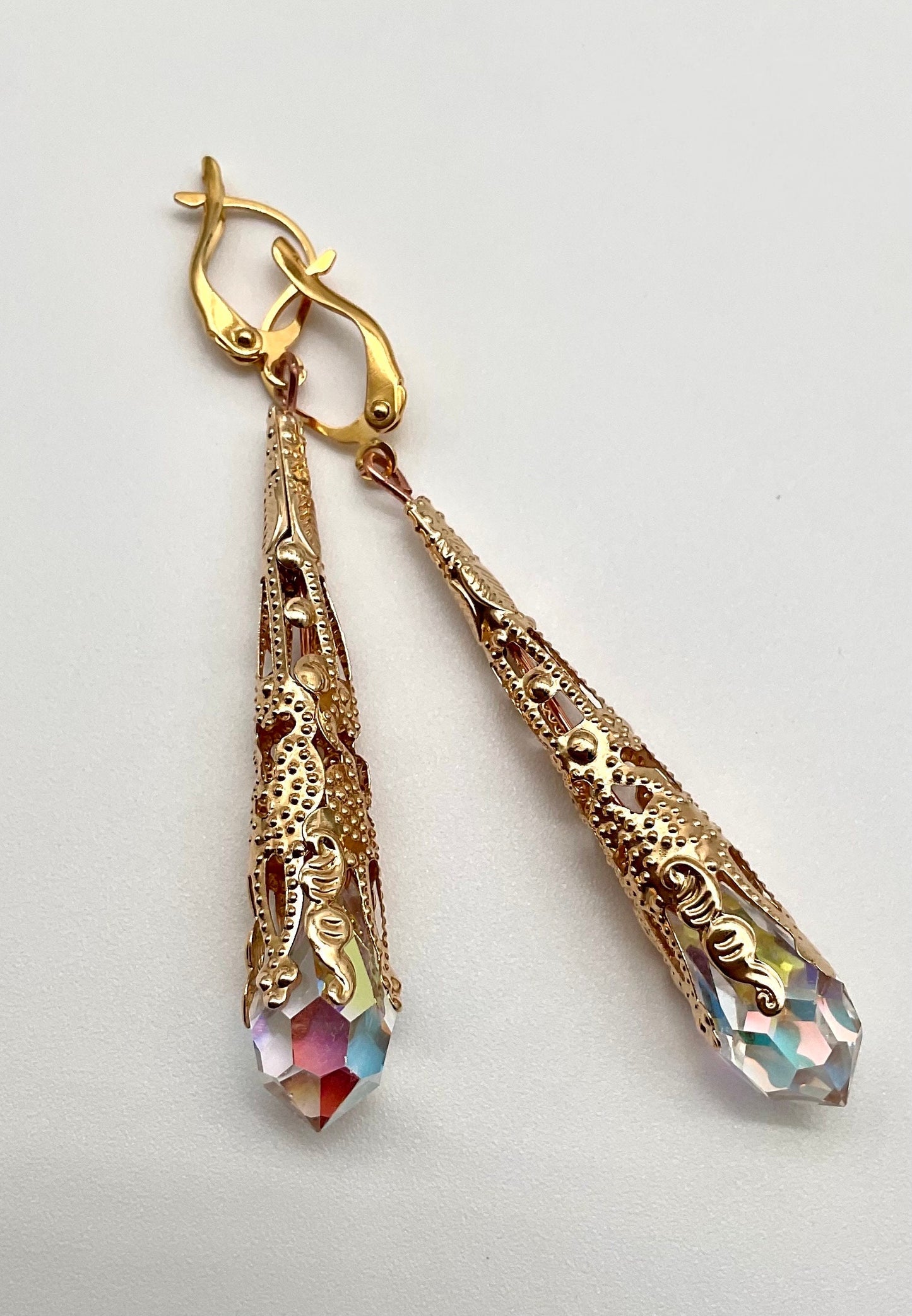 Gold Teardrop Pericosa AB Crystal Dangle Earrings