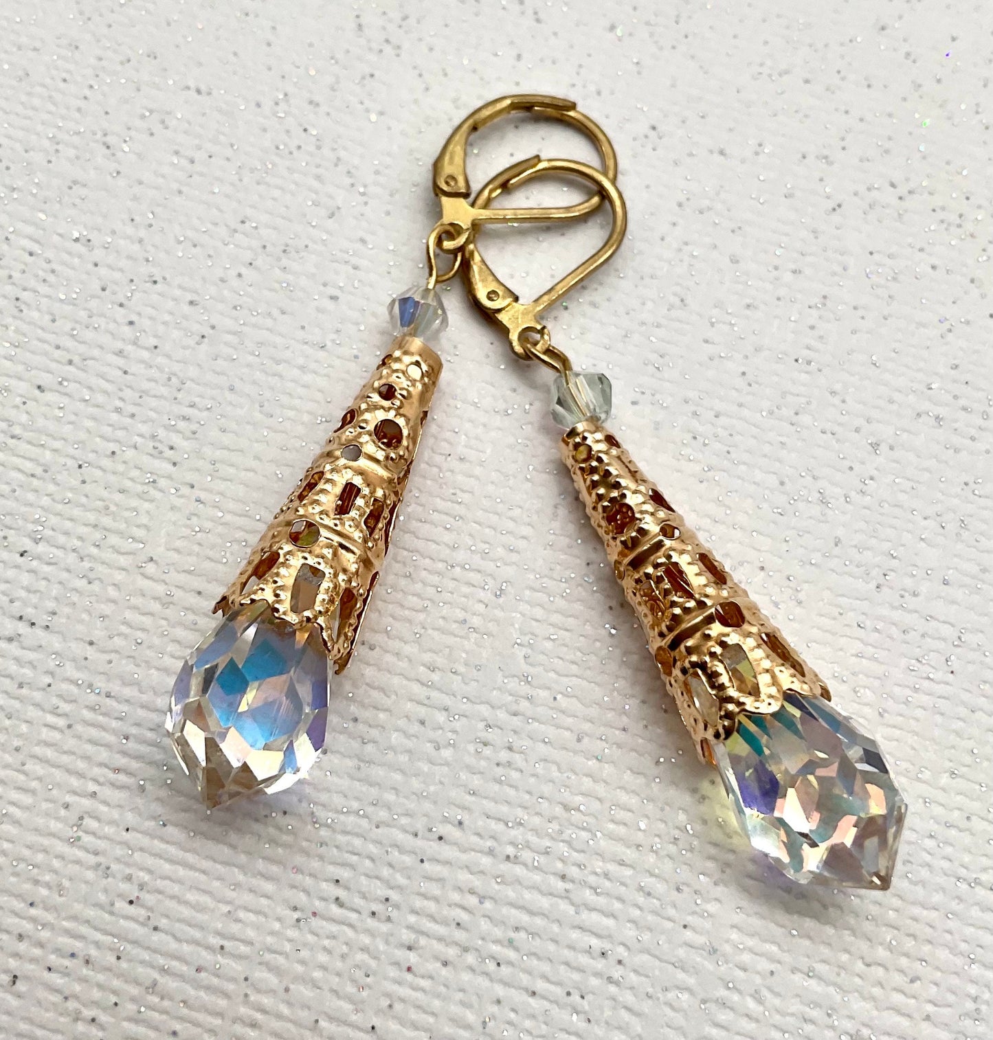 Gold Teardrop Pericosa AB Crystal Dangle Earrings