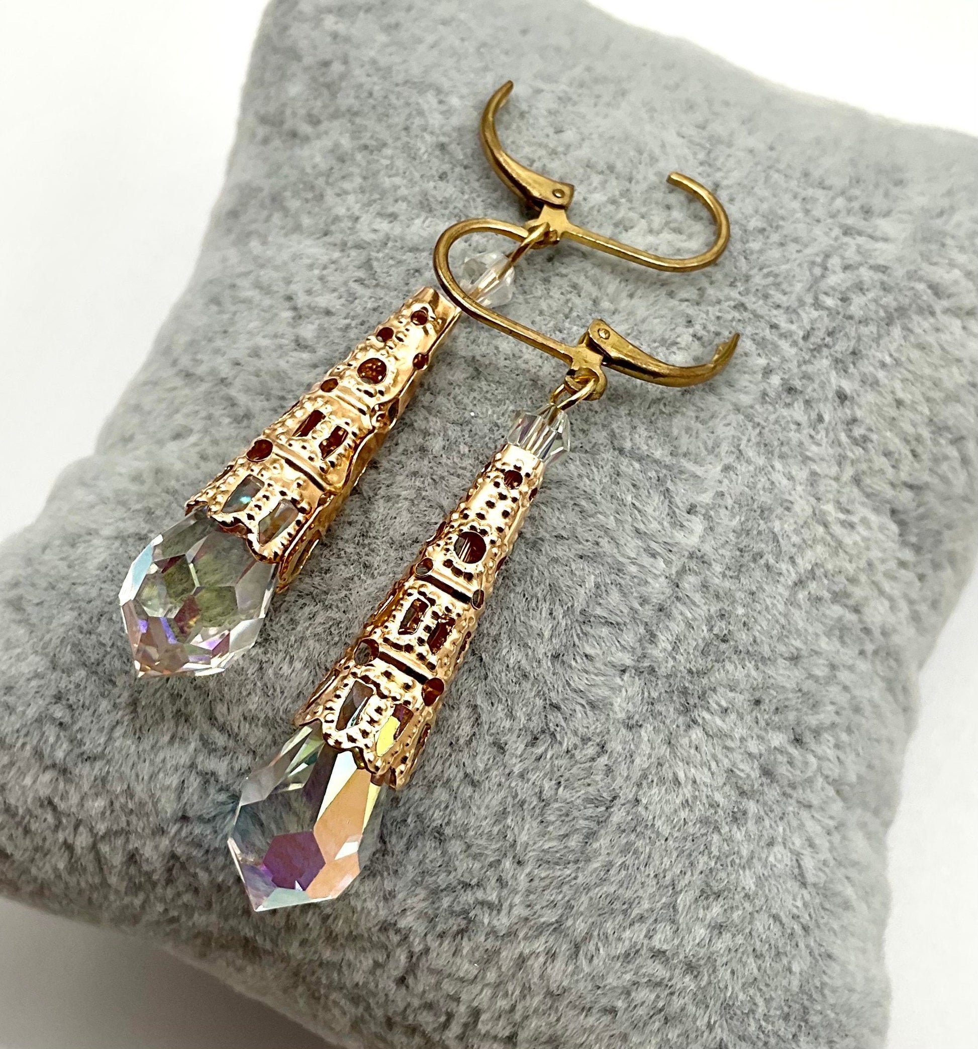 Gold Teardrop Pericosa AB Crystal Dangle Earrings