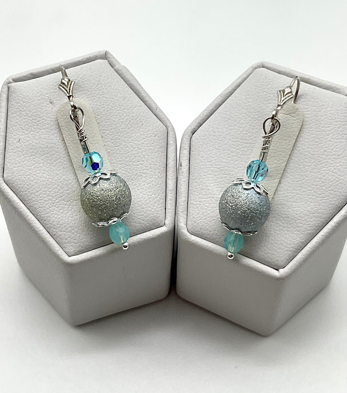 Powder Baby Blue Dangle Drop Earrings with Crystal Earrings and all 925 Sterling Silver Fittings