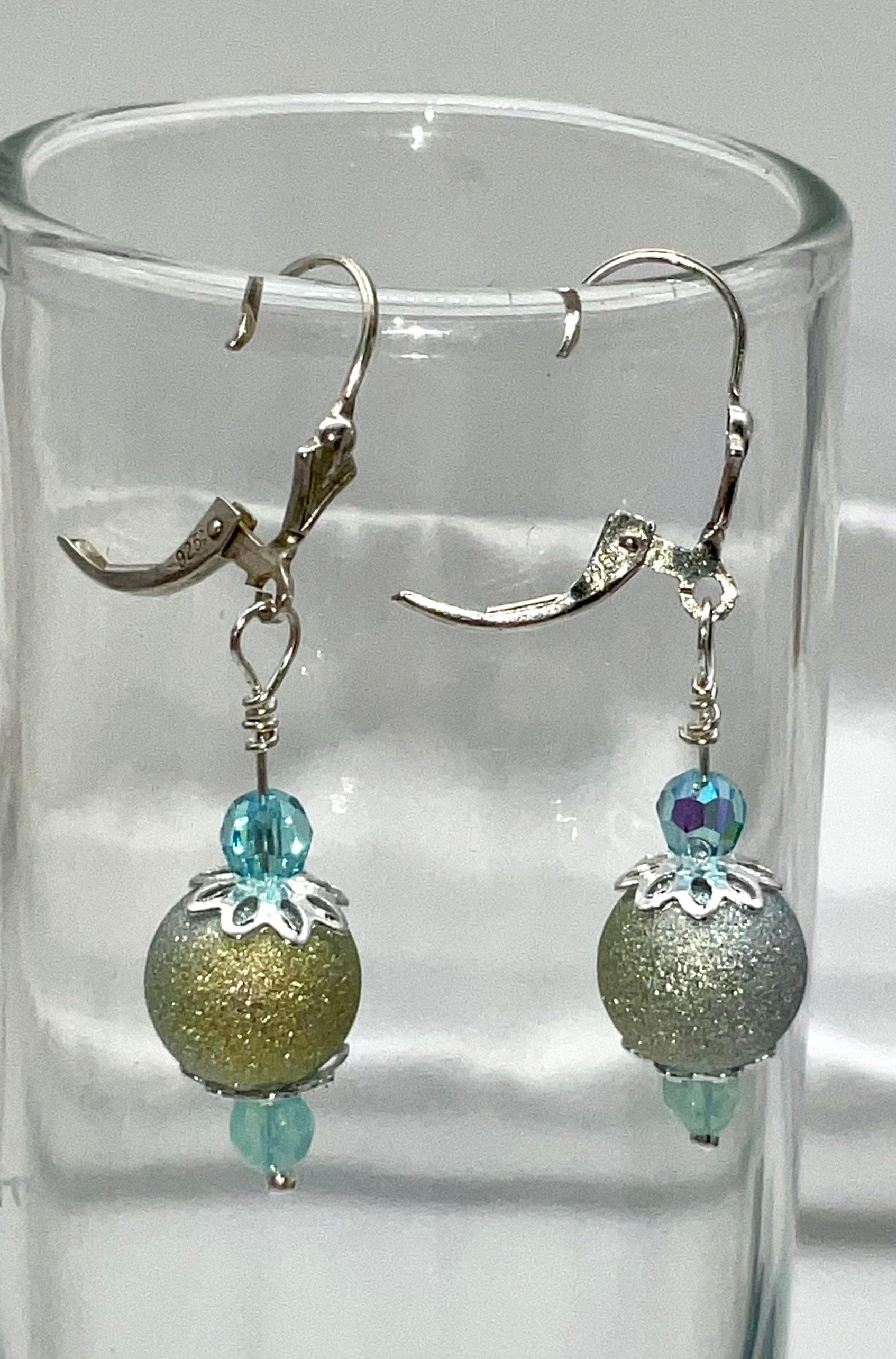 Powder Baby Blue Dangle Drop Earrings with Crystal Earrings and all 925 Sterling Silver Fittings