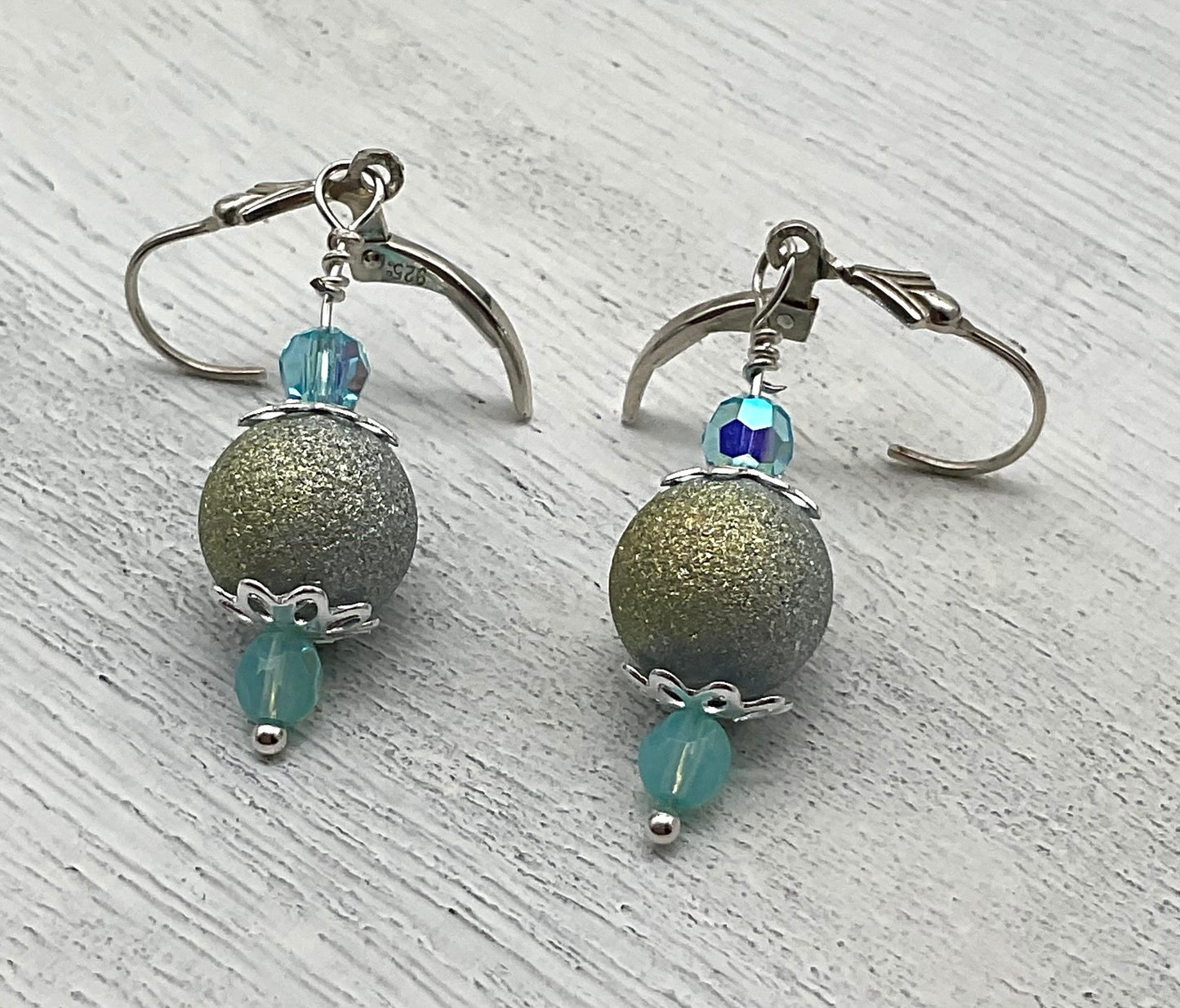 Powder Baby Blue Dangle Drop Earrings with Crystal Earrings and all 925 Sterling Silver Fittings