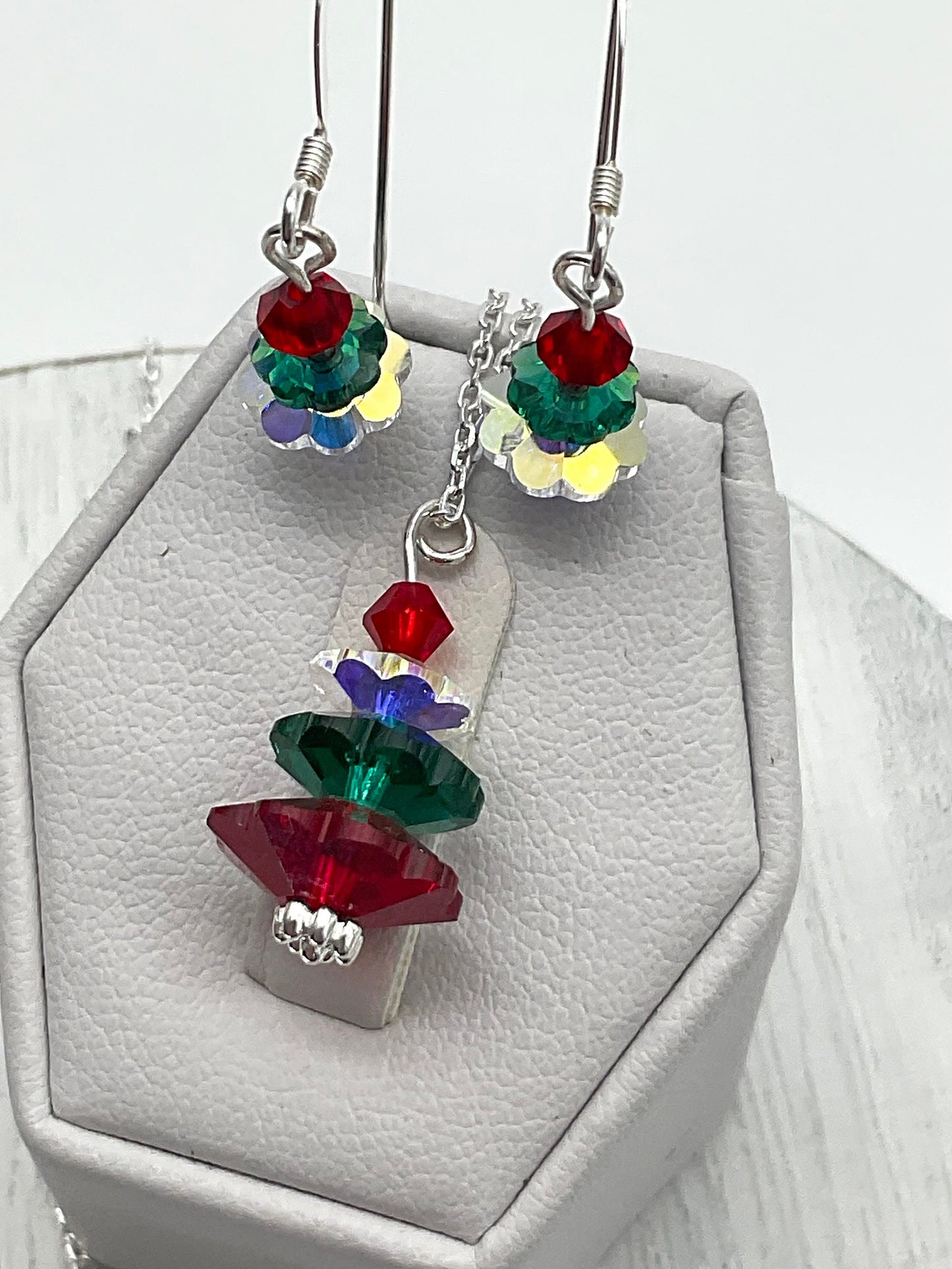 Festive Holiday Theme Christmas Tree Crystal Jewelry Set