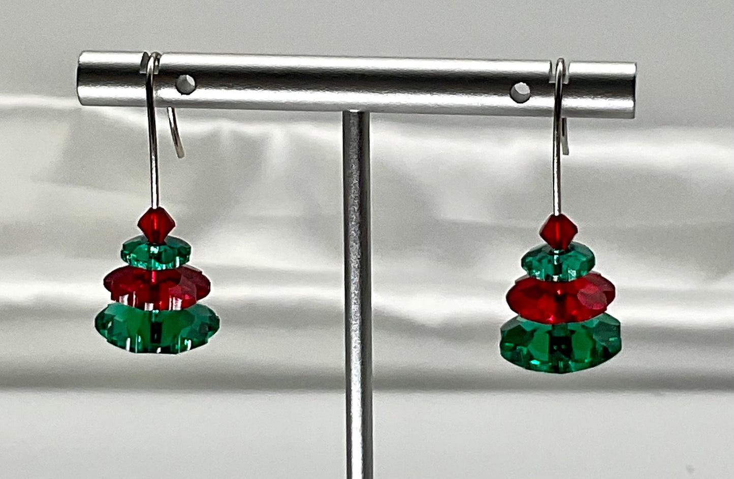 Christmas - Holiday Crystal Drop Dangle Earrings Red and Green White Preciosa Margarita Crystals