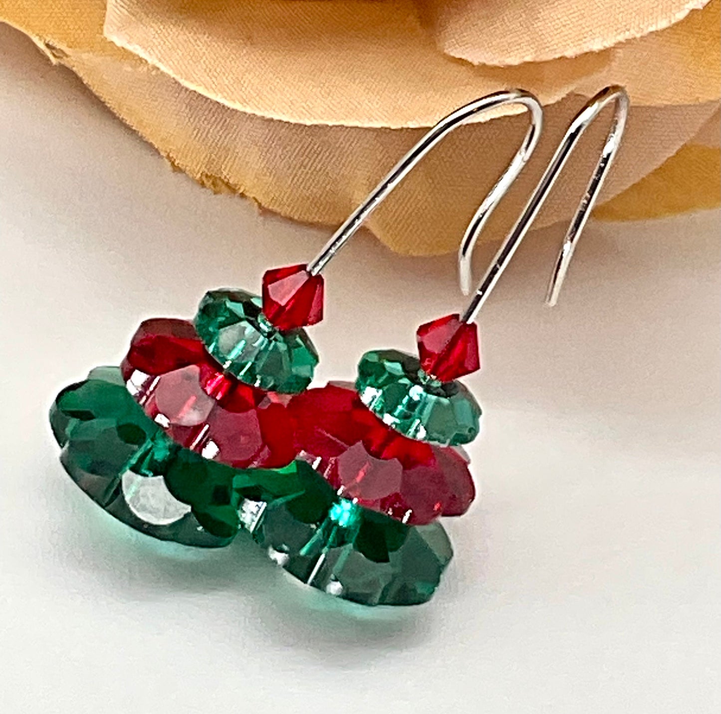 Christmas - Holiday Crystal Drop Dangle Earrings Red and Green White Preciosa Margarita Crystals