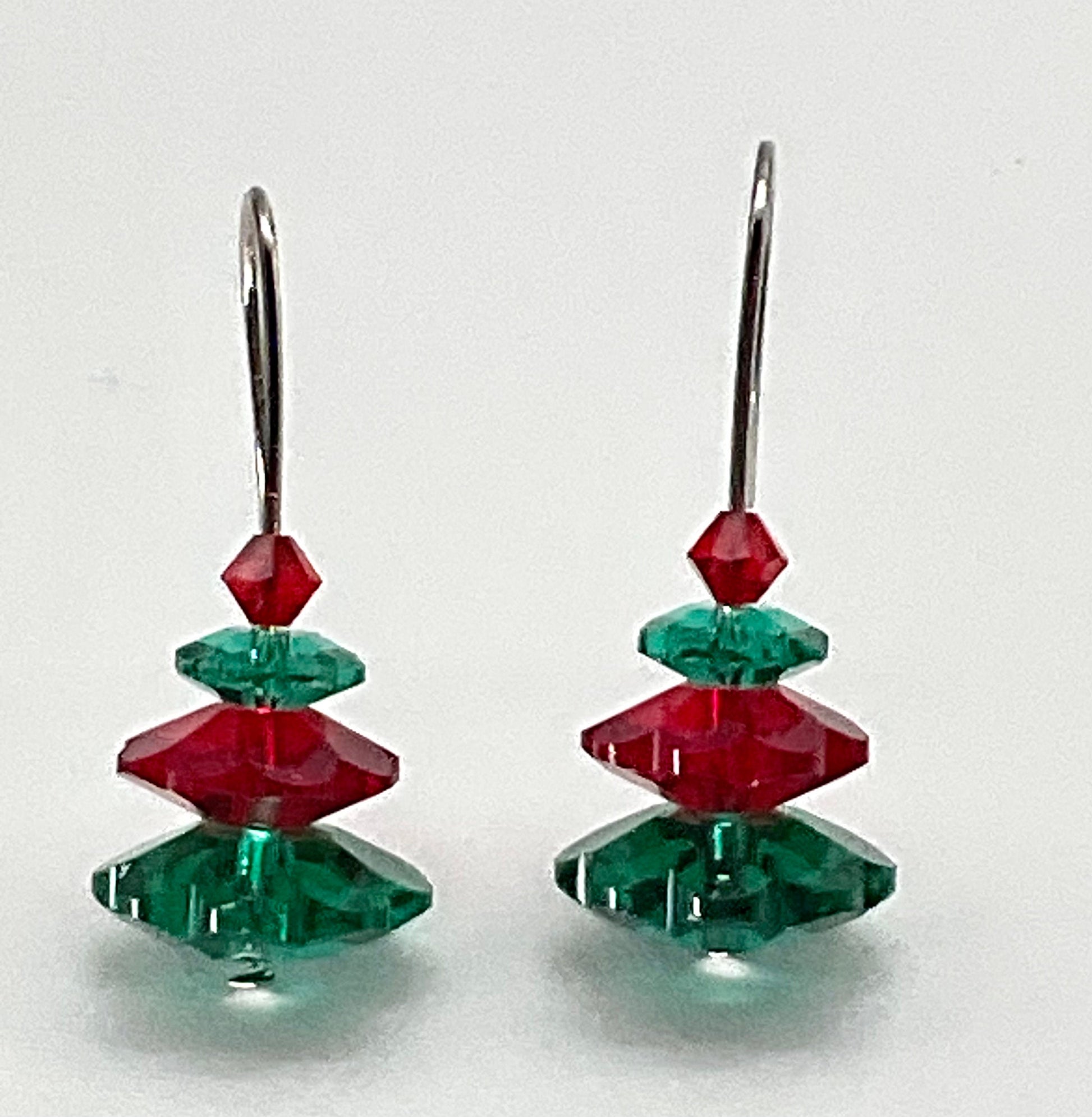 Christmas - Holiday Crystal Drop Dangle Earrings Red and Green White Preciosa Margarita Crystals