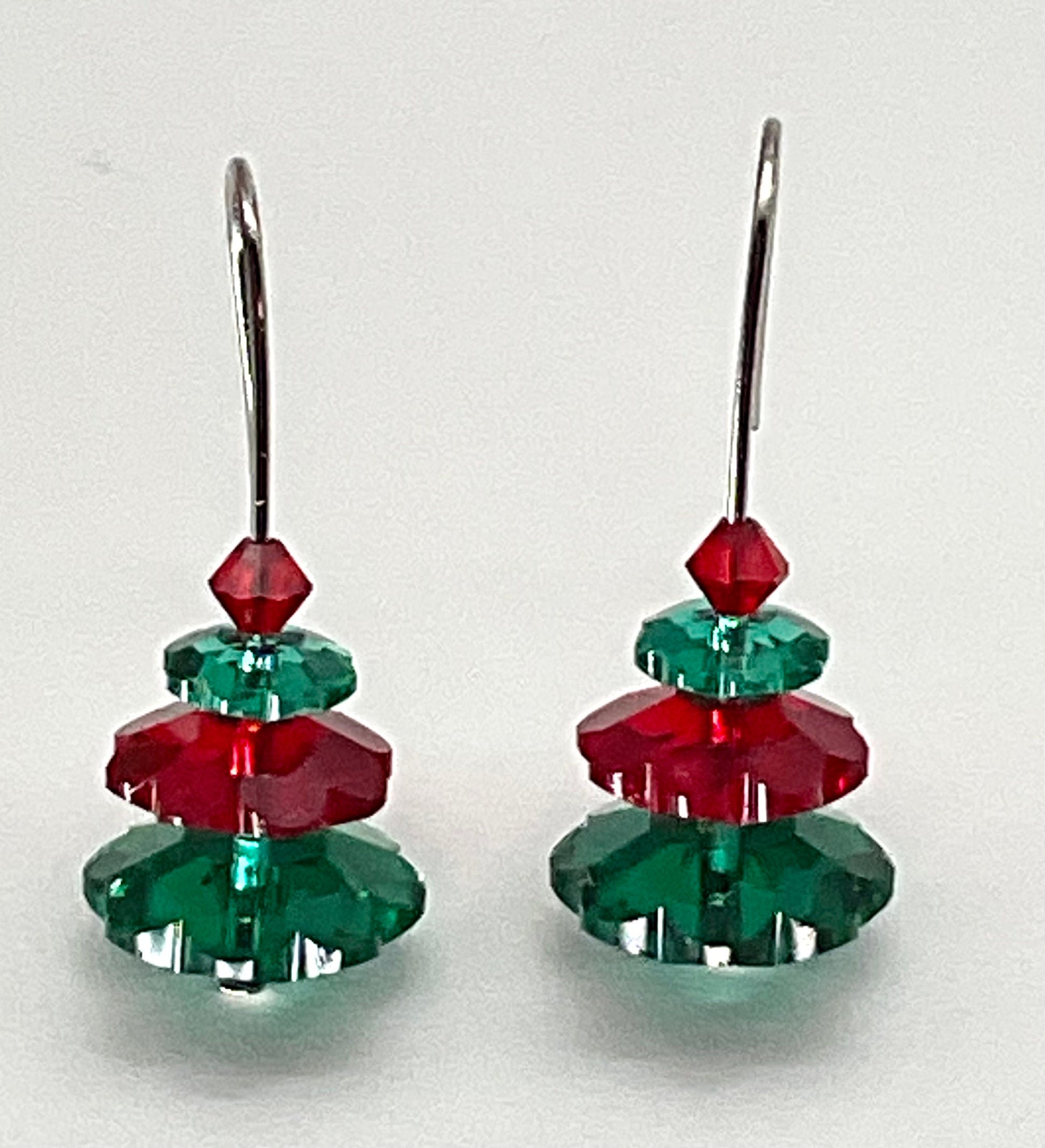 Christmas - Holiday Crystal Drop Dangle Earrings Red and Green White Preciosa Margarita Crystals