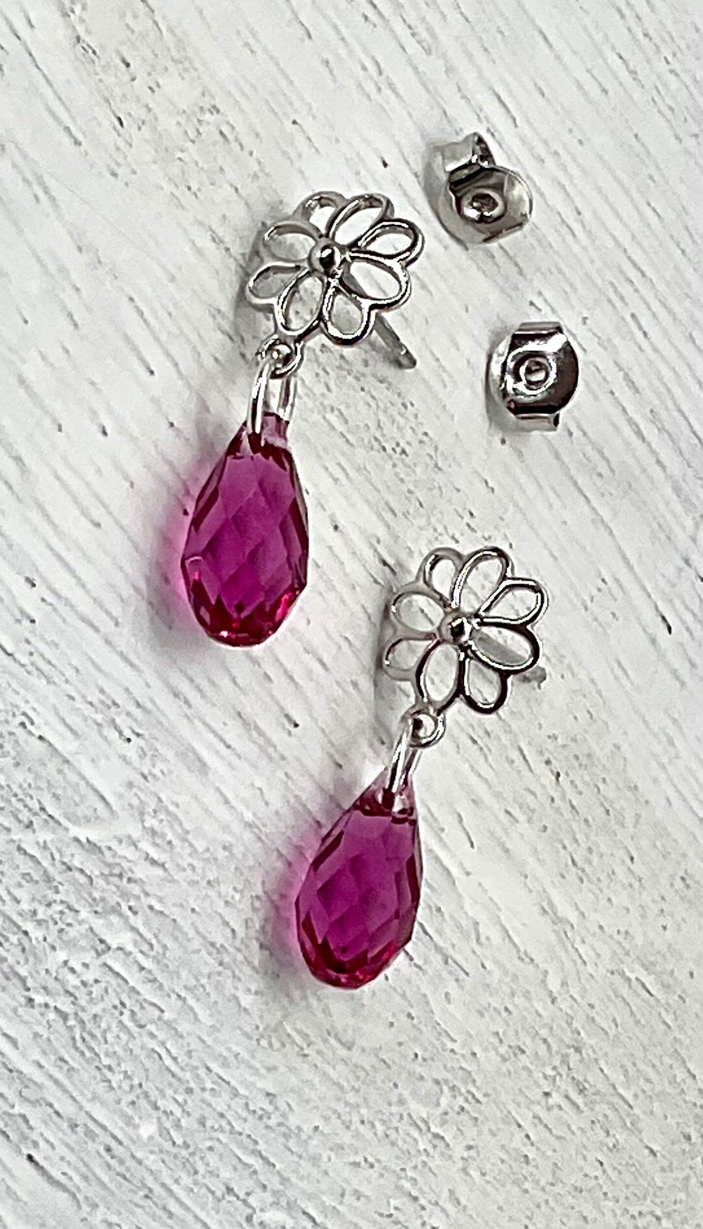 Fuschia Hot Pink or Light Baby Blue Preciosa Crystal Drop Brio Style Dangle Earrings