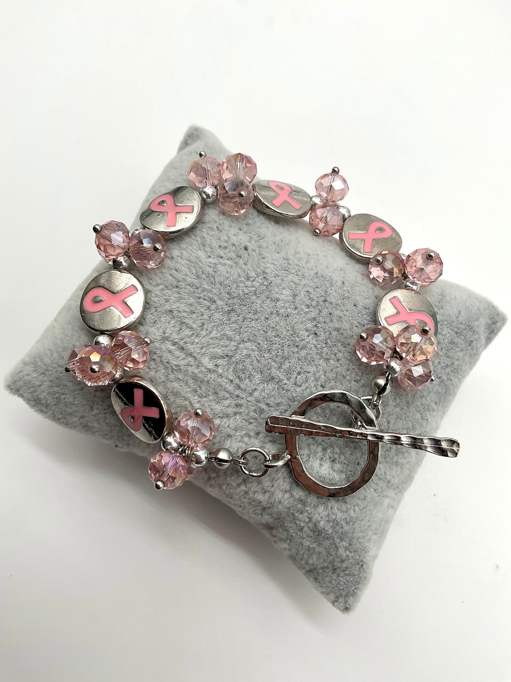 Breast Cancer Awareness and Survivor Crystal Silver Bracelet