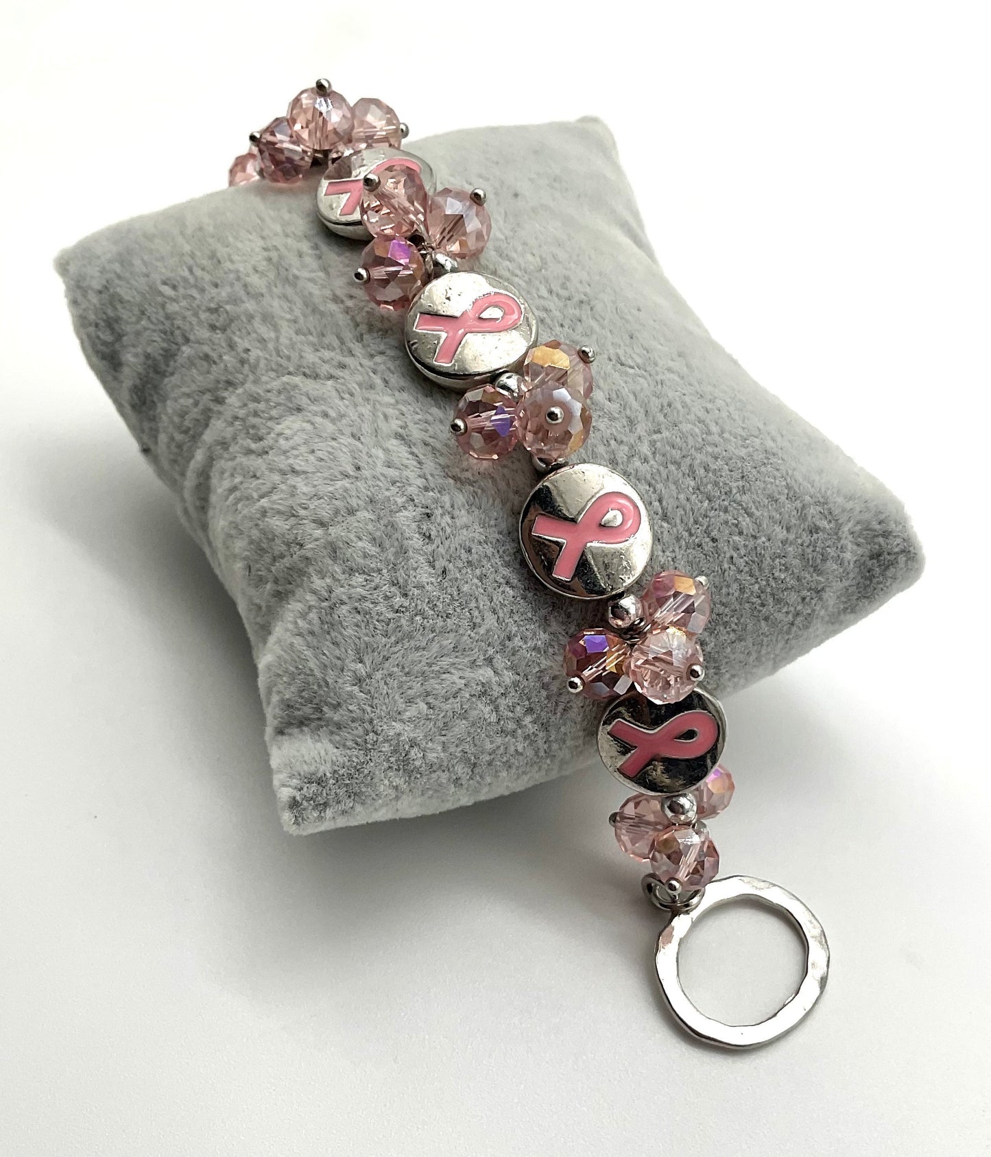 Breast Cancer Awareness and Survivor Crystal Silver Bracelet