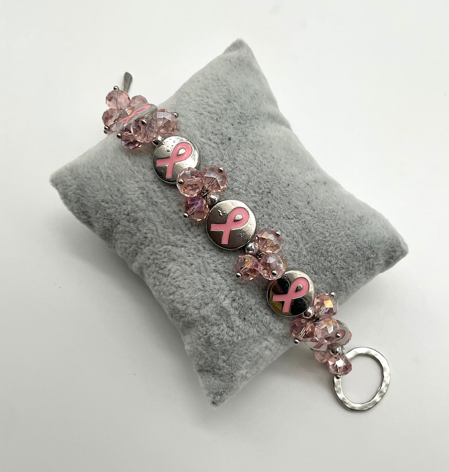 Breast Cancer Awareness and Survivor Crystal Silver Bracelet