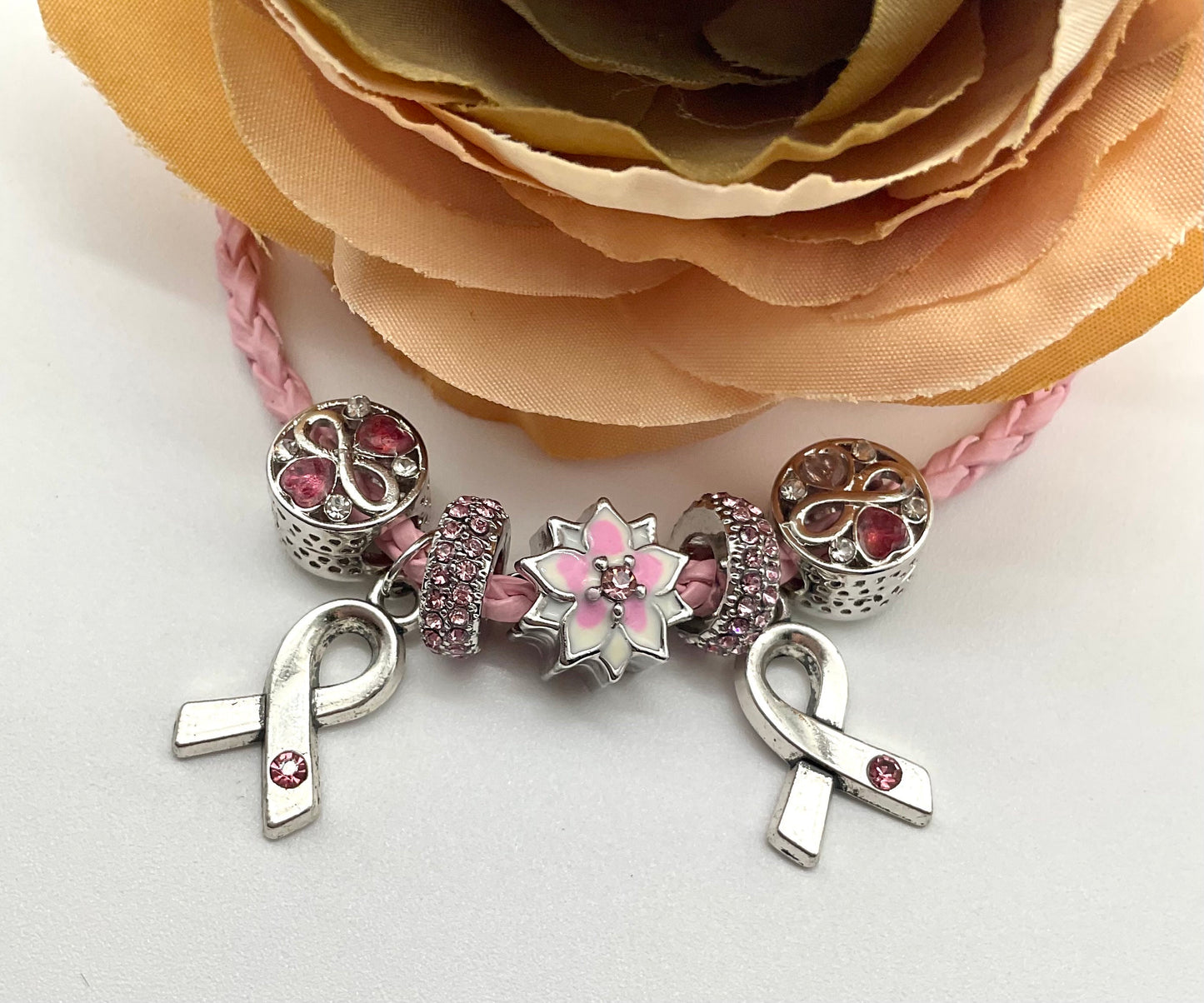 Breast Cancer Awareness and Survivor Crystal Bracelet - Pandora Style