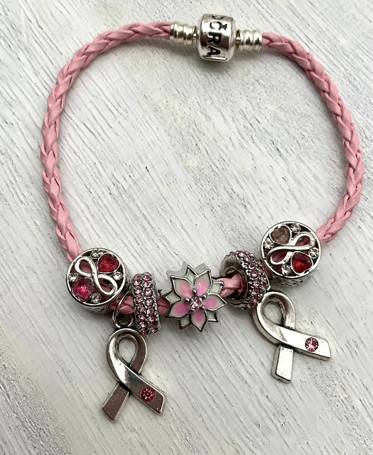 Breast Cancer Awareness and Survivor Crystal Bracelet - Pandora Style