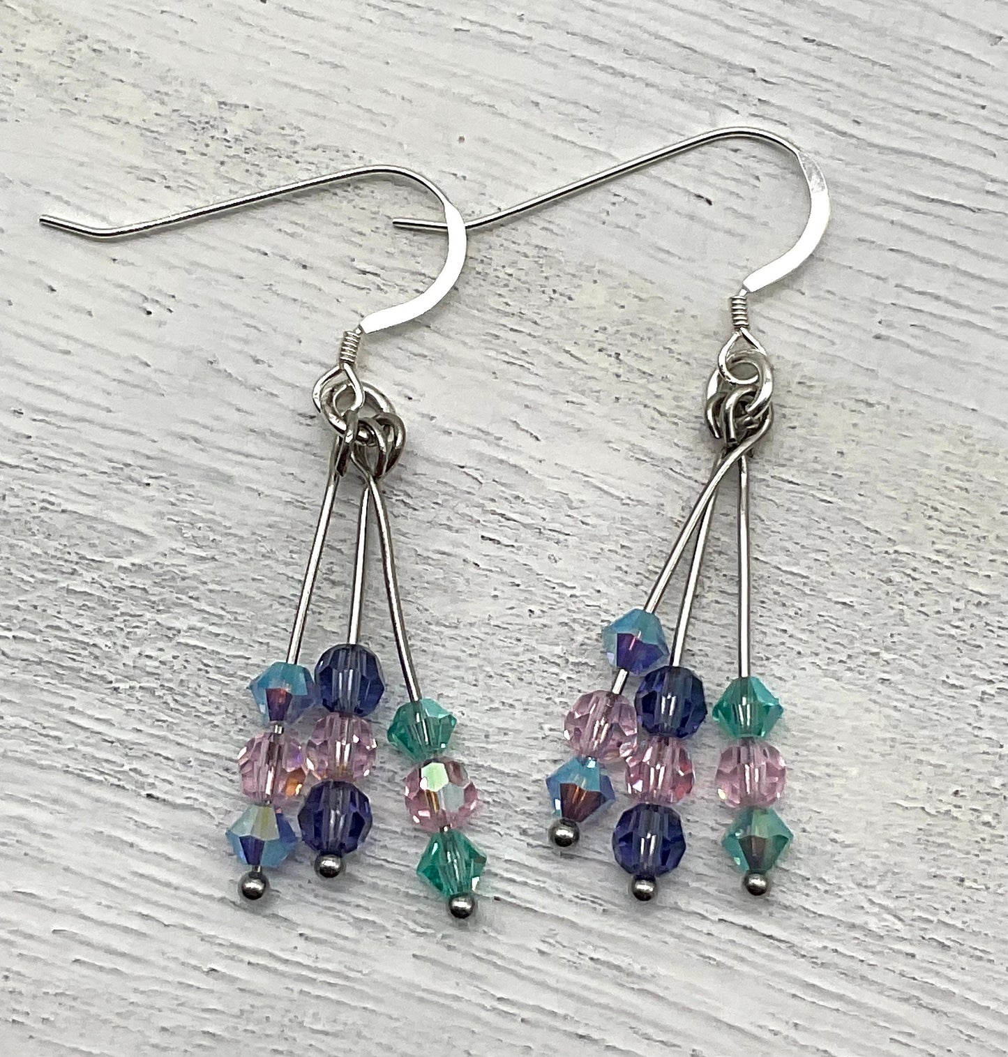 Multi Colored Crystal Dangle Earrings - Aqua, Pink and Purple