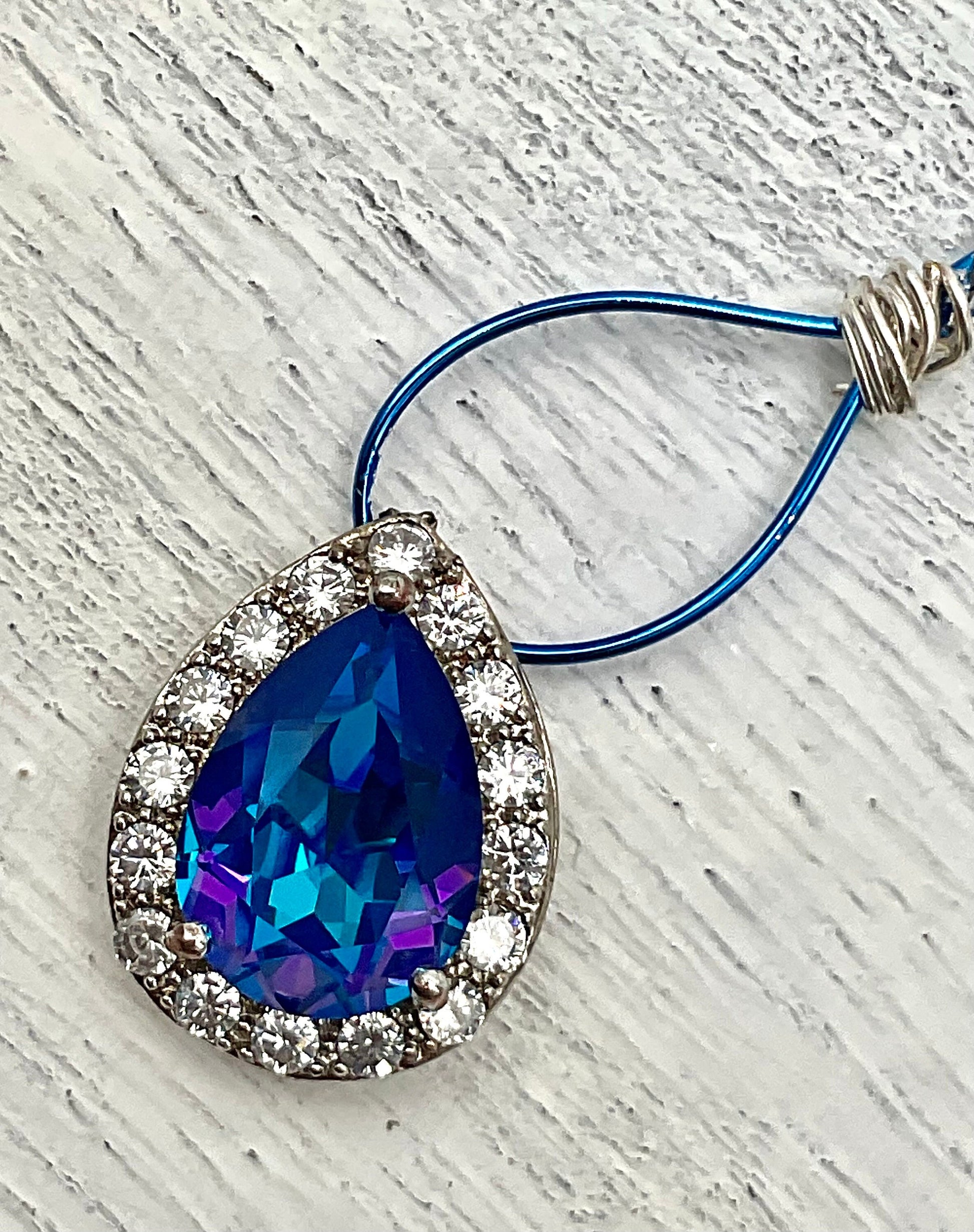 Preciosa Crystal Passions Blue Pear Shaped Pendant on a 925 Sterling Silver 18” Necklace