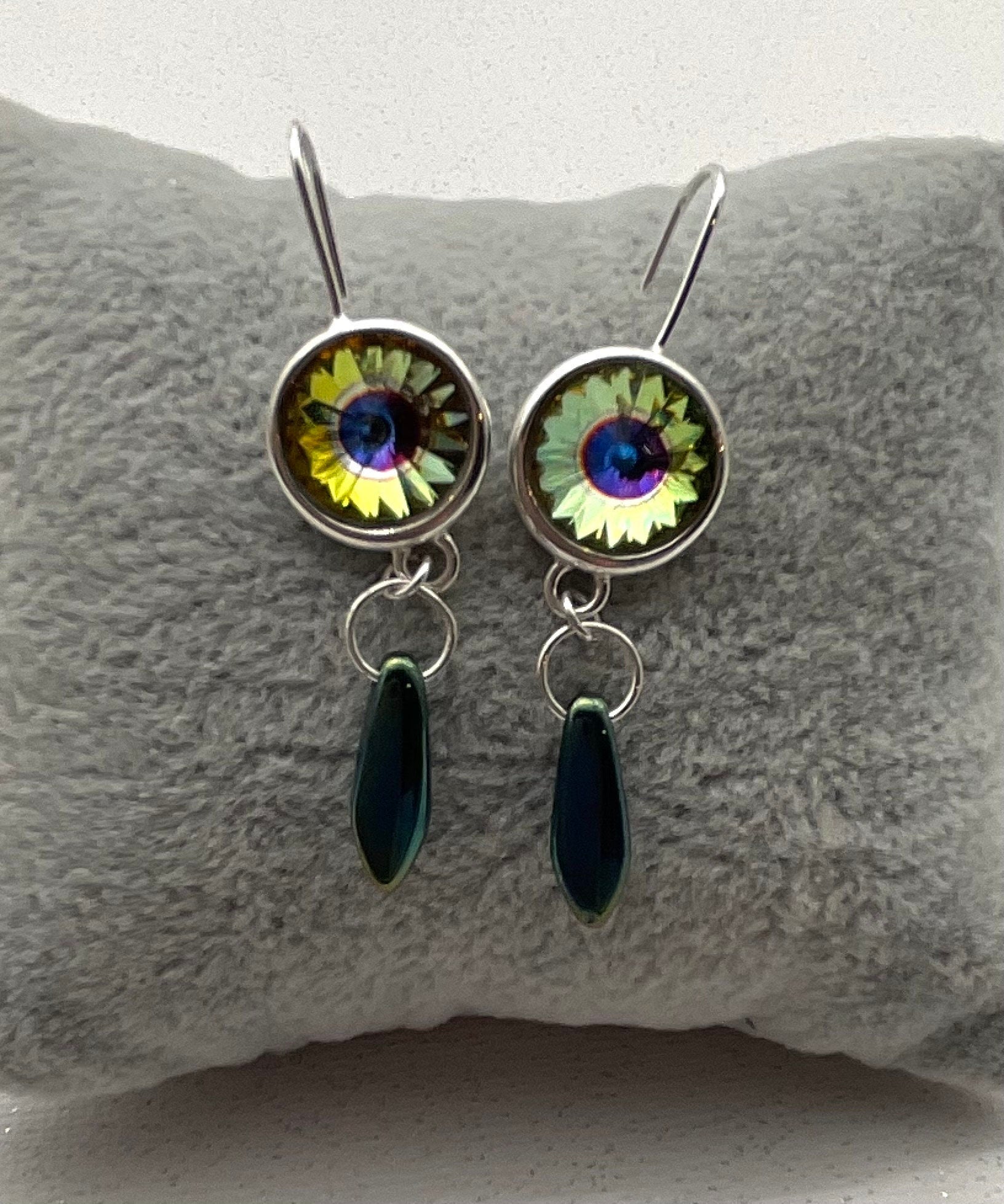 Swarovski Rainbow Dangle Earrings with Diamond Accents