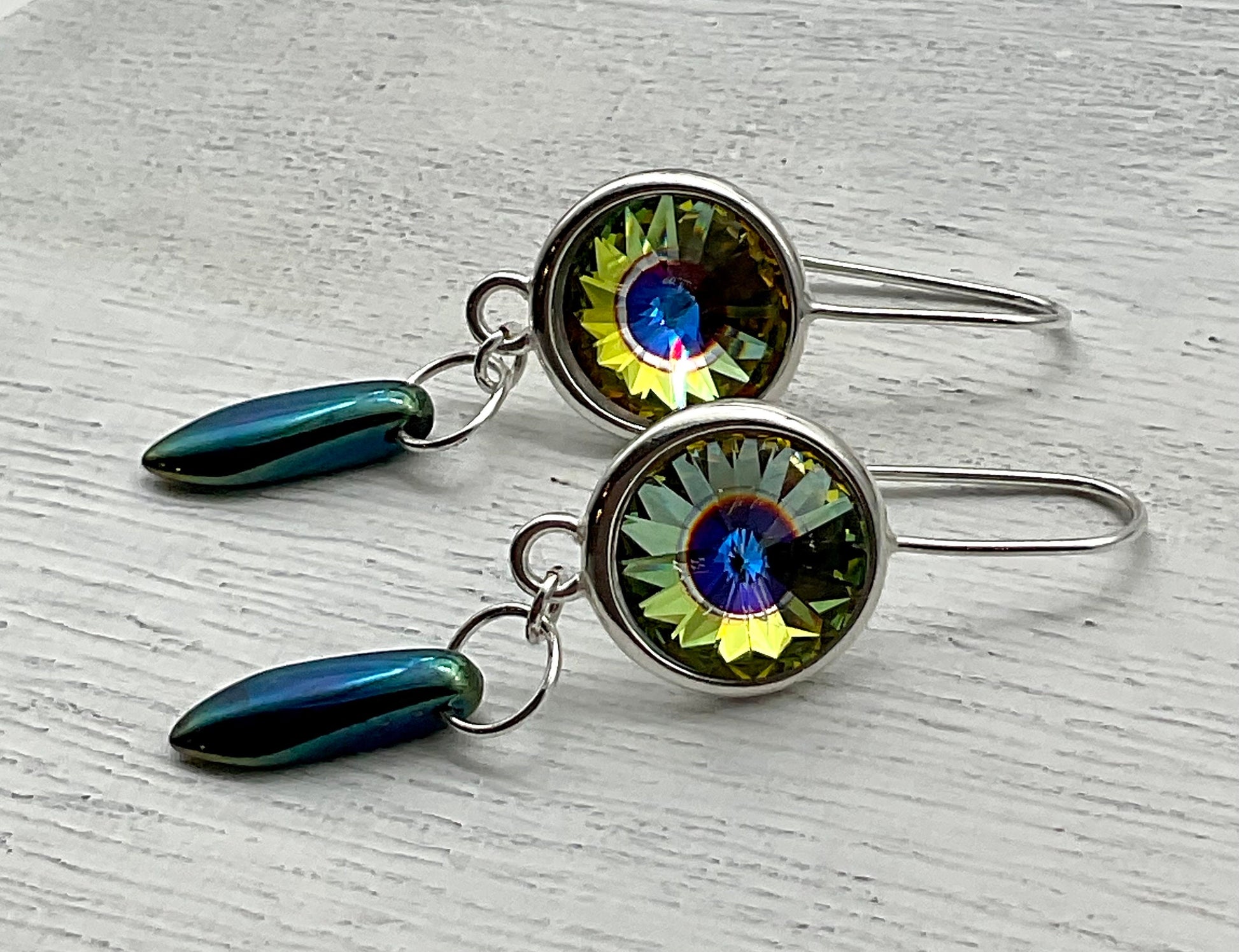 Swarovski Rainbow Dangle Earrings with Diamond Accents