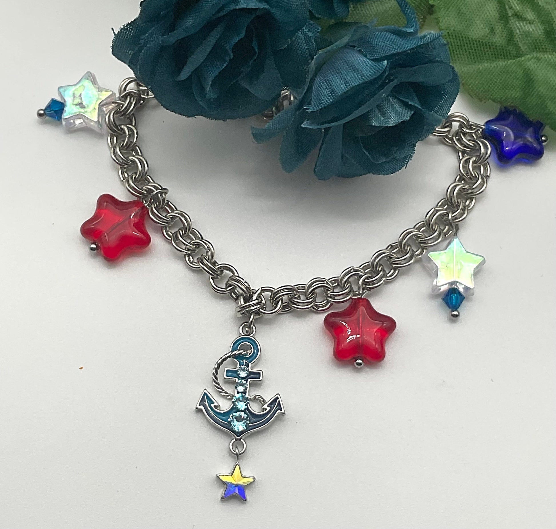 US Navy, Naval Sailor Anchor’s Away Bracelet Red , White and Blue Military Armed Forces USNC Stars Jewelry - 10% Donation to the USO